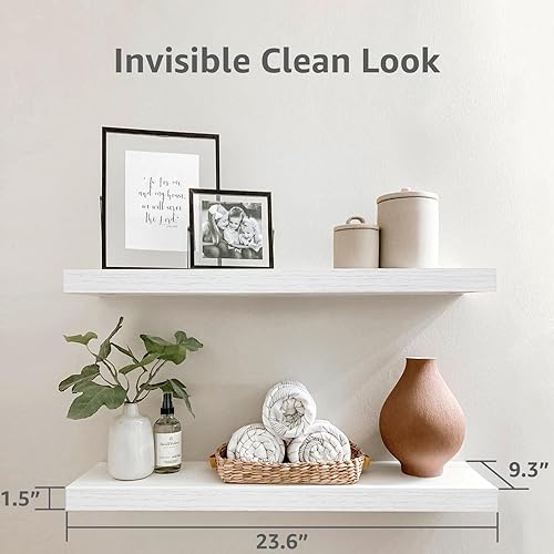 Vista 3 de QEEIG Estantes flotantes para pared de 23.6 pulgadas de largo, estante montado en la pared, baño, cocina, sala de estar, dormitorio, granja, B.