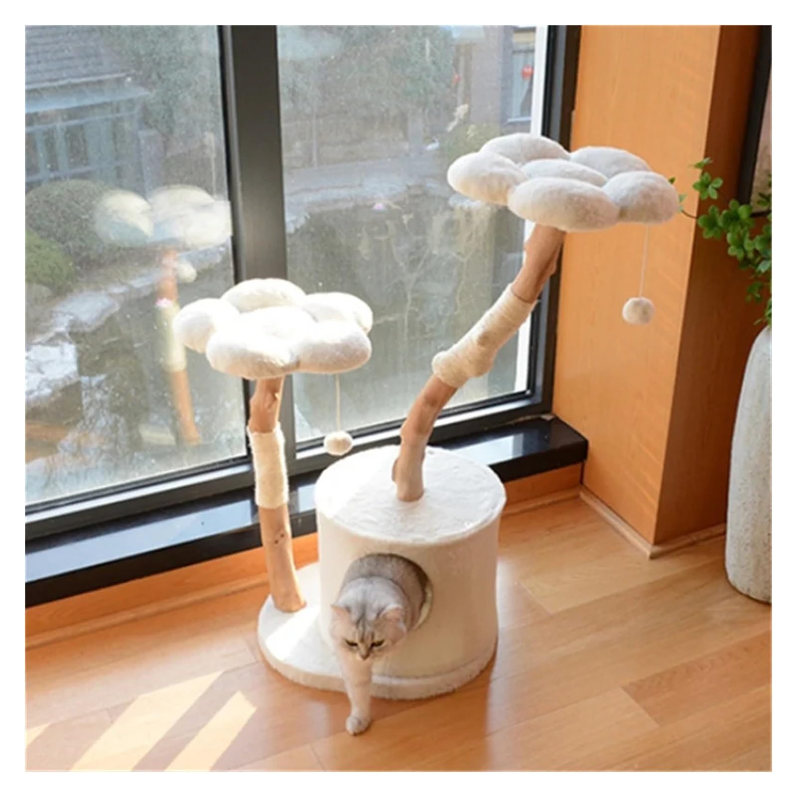 Tiragraffi integrato in legno massello stile fiore | Aspetto floreale, struttura in legno massello, tiragraffi in sisal, nido for gatti integrato, gatto decorativo for interni
