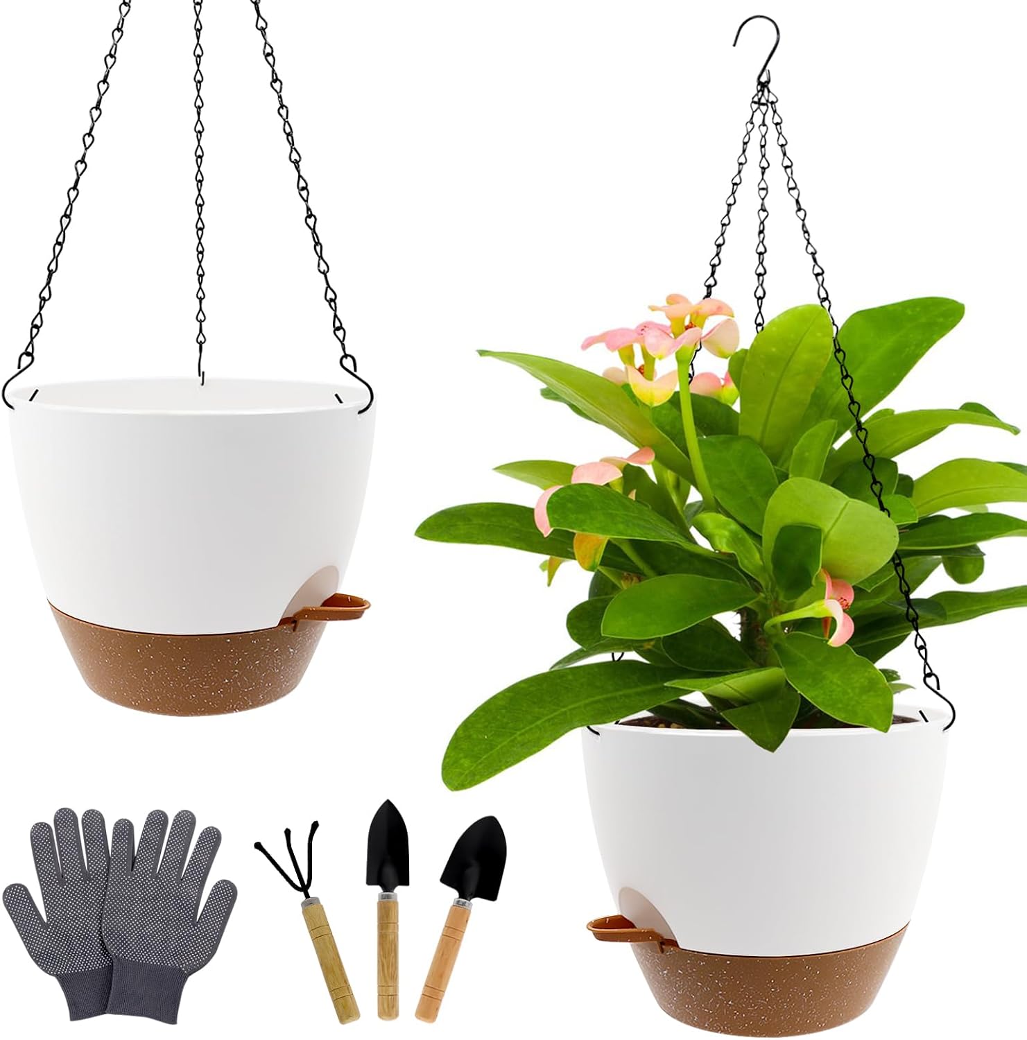 Beyoogeem 10 Inch Hanging Planters, 2 Pack Self Watering