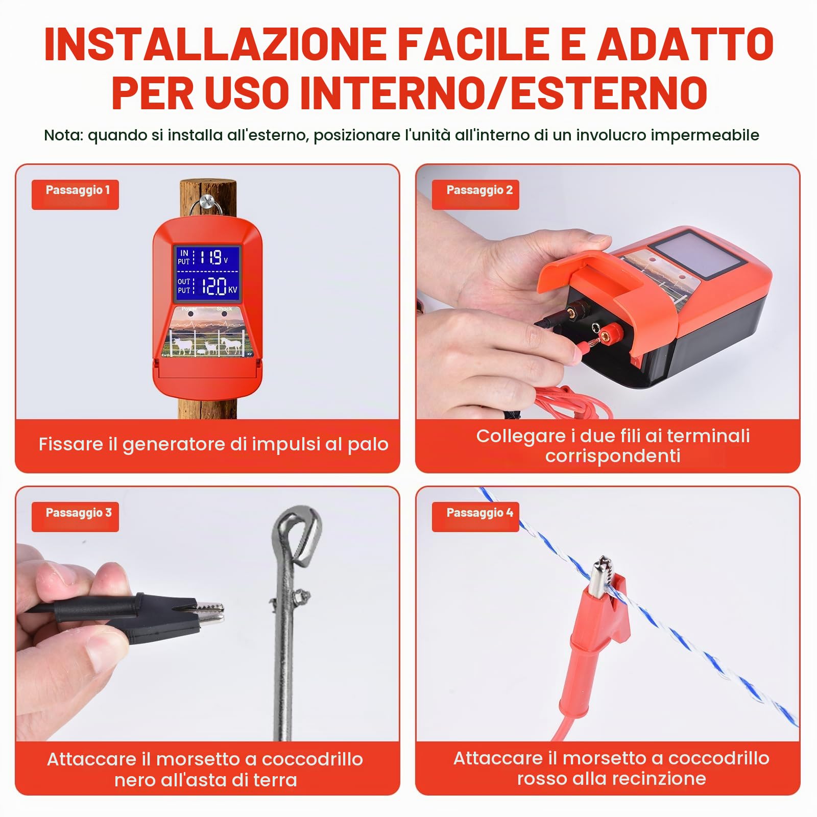 Elettrificatore per recinti elettrici 12V con display LED, Elettrificatore 3.0J per 24 km Elettrificatore per recinti elettrici, per la protezione di animali da fattoria, animali domestici, pollame | Ampio display a LED