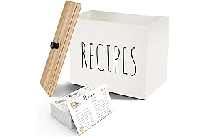 Wooden Recipe Box Organizer With Cards and Dividers Decor