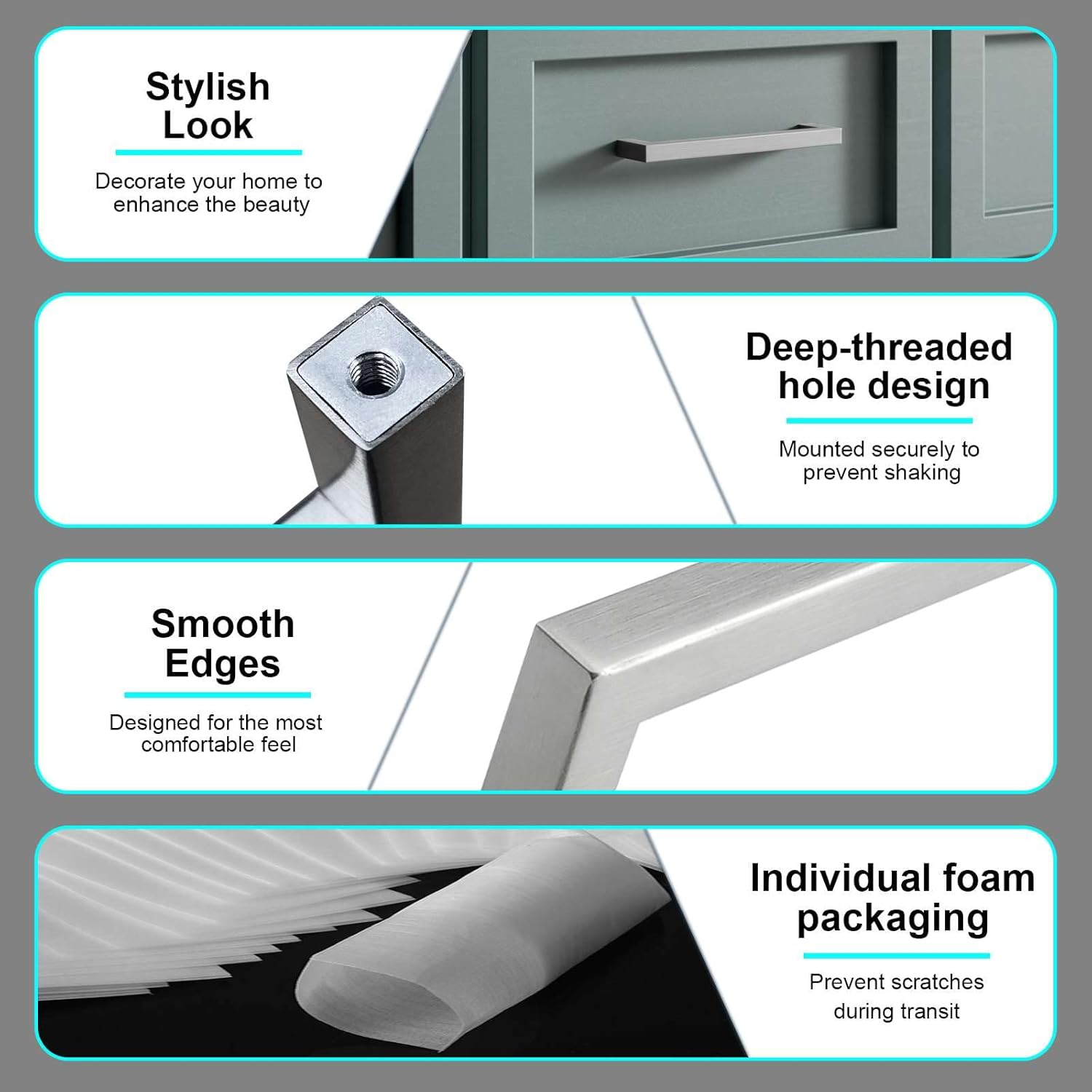 Modket Brushed Nickel Handle Pull 20 Pack — 6-1/4" (160mm) Hole Centers, 6-7/8" Overall Length Modern Kitchen Cabinet Door Drawer Hardware Dresser