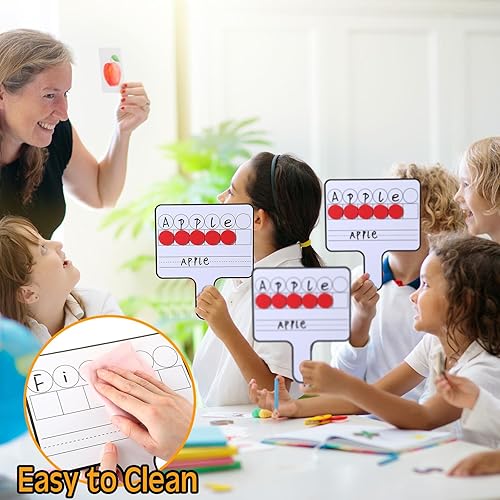 Miniatura 4 de Seajan Juego de 12 paletas educativas de borrado en seco, tablero de respuesta manual de doble cara con contadores magnéticos, discos de conciencia