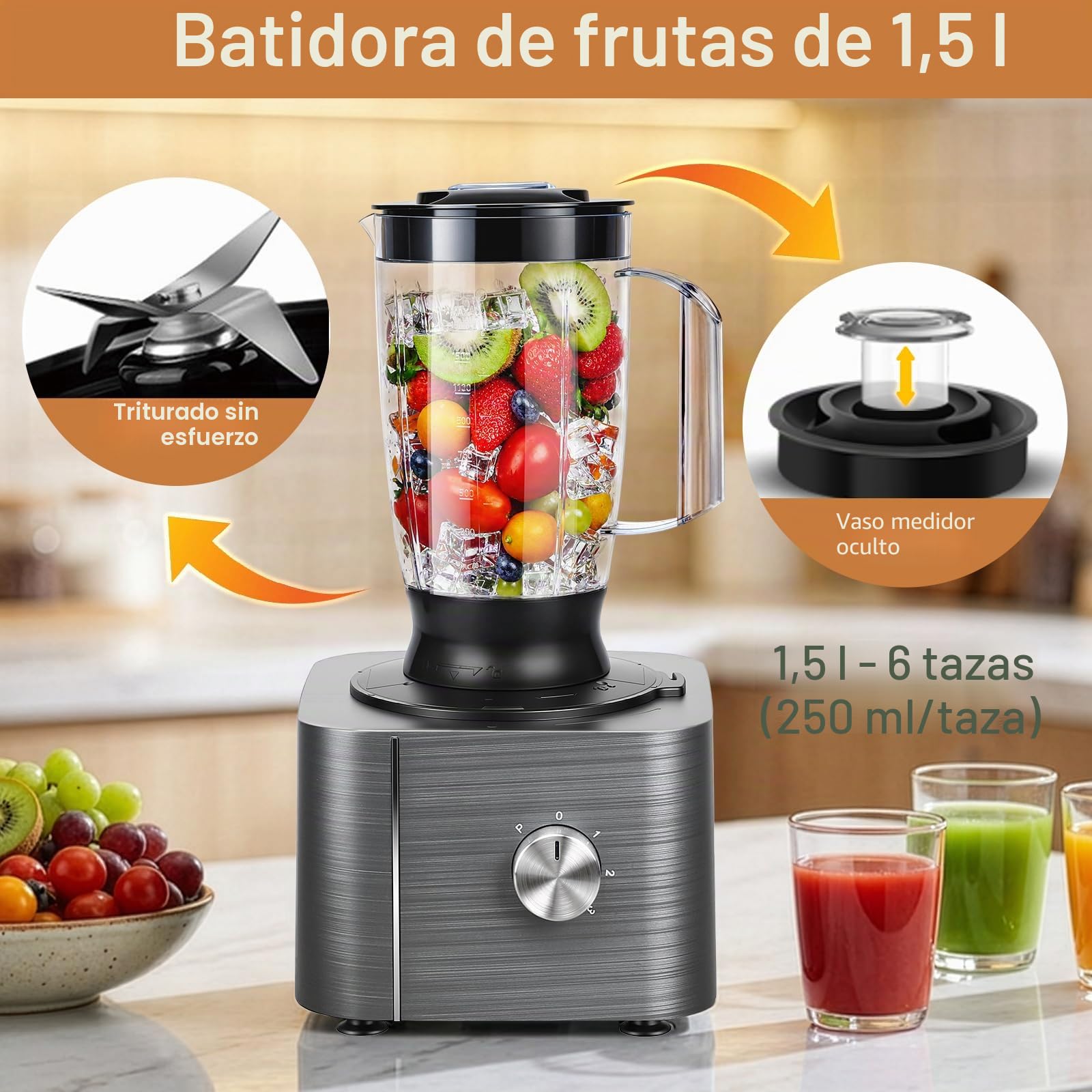 TopStrong Procesador de Alimentos, 800W Robot de Cocina, 3 Velocidades y Pulse, Recipiente de 2L, Incluye 3 Discos de Corte, Picadora, Amasadora y Batidor