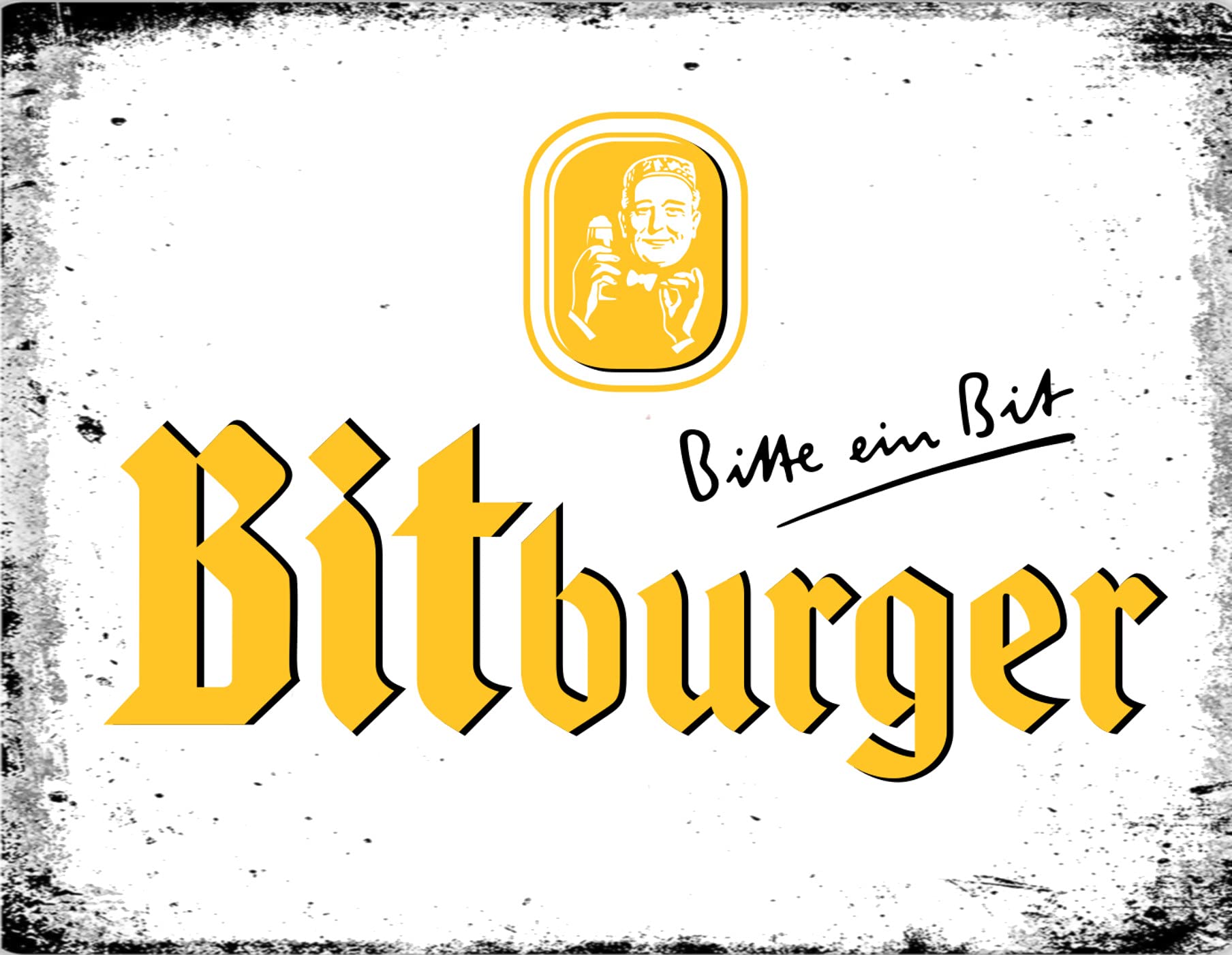 BigBazza Vintage Advertising Wall Tin Plaque 20x15cm - Pub Shed Bar Man Cave Home Bedroom Office Kitchen Gift Metal Sign - Retro Bitburger Brewery German Pint Beer Lager inspired Alcohol Yellow Txt