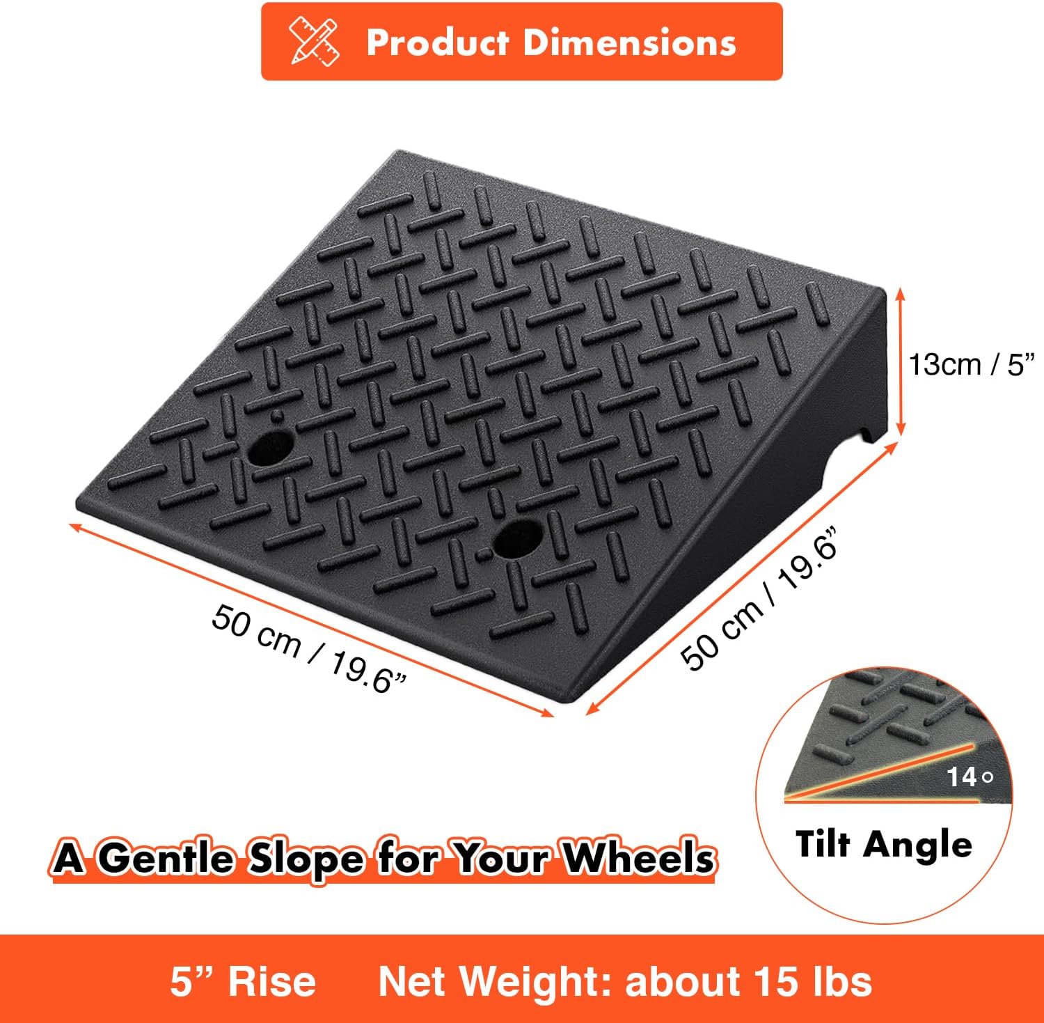 Rubber Curb Ramp 19.6" × 19.6" × 5", Heavy Duty Rubber Threshold Ramp, Portable Driveway Ramp for Sidewalk Cars Motorcycles Wheelchairs Trailers Scooter Lawnmower Loading Dock Pets