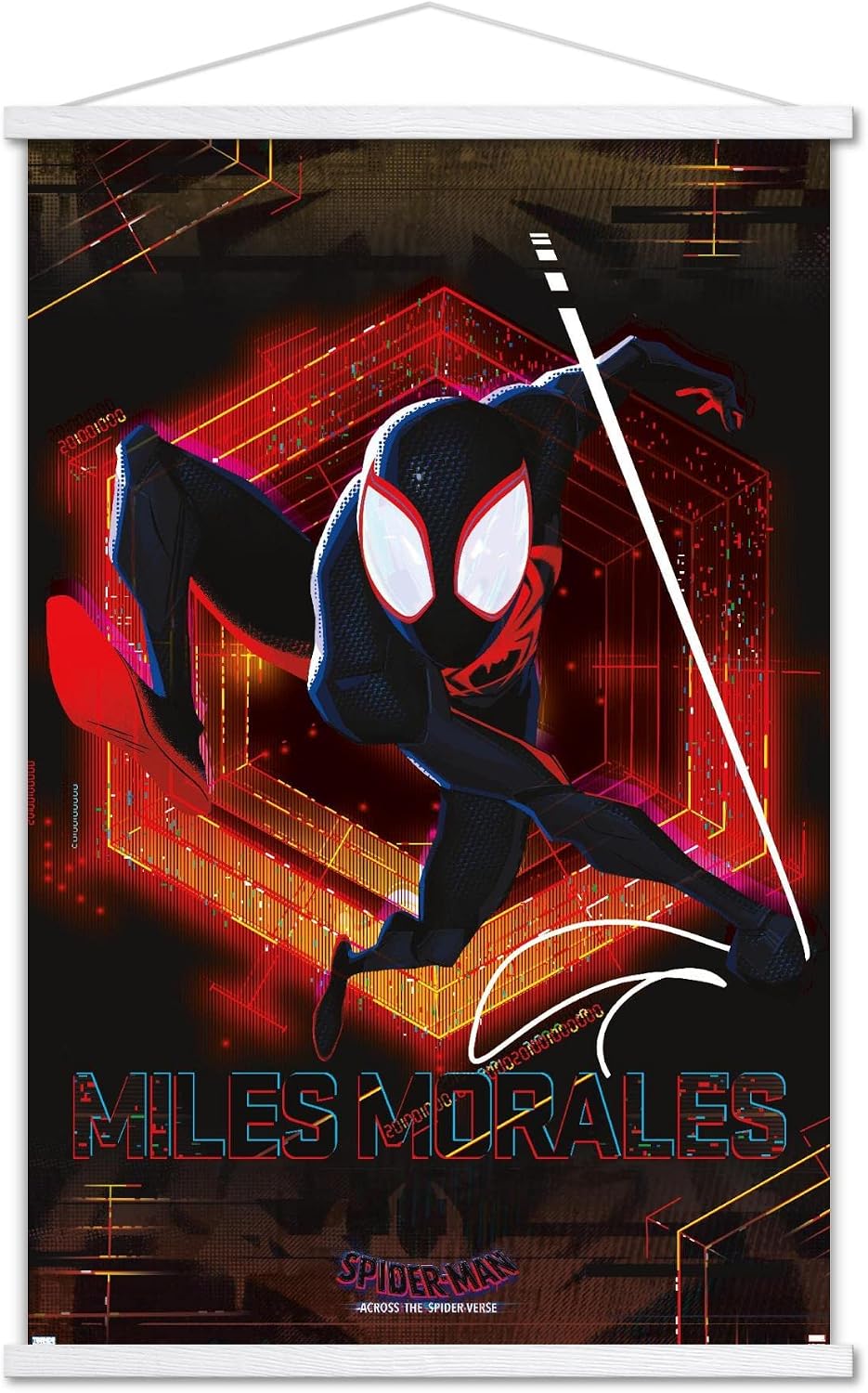 Trends International Marvel Spider-Man: Across the Spider-Verse – Miles Wall Poster, 22.37" x 34.00", Print and White Hanger Bundle