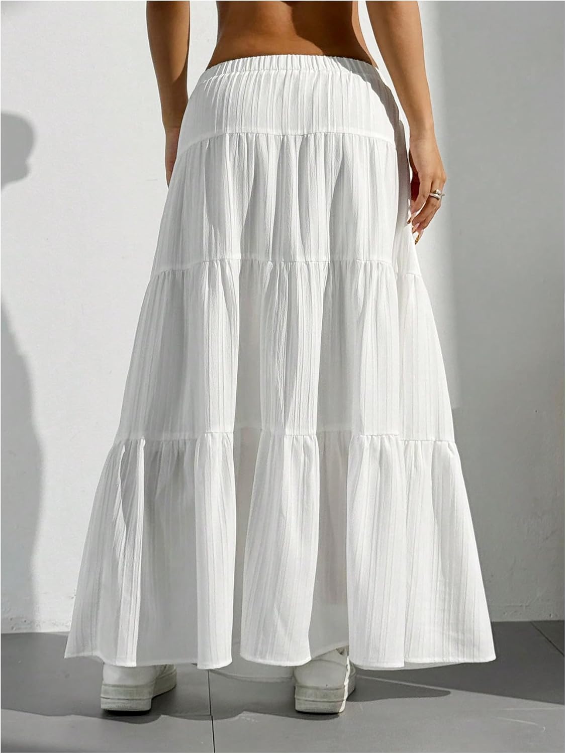 Women's Flowy Flared Ruffle Hem A Line Maxi Skirts Elastic Waist Elegant Tiered Layer Boho Long Skirts - Image 2