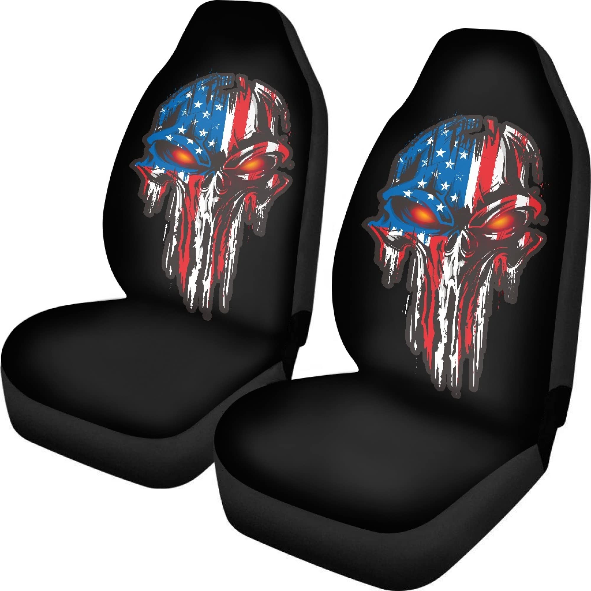 FEIONAGY American Flag Skull Patriotic 2pcs Car Seat Covers, Front Auto Seat Cover Protectors, Universal Fit for Most Car, Truck, SUV and Van