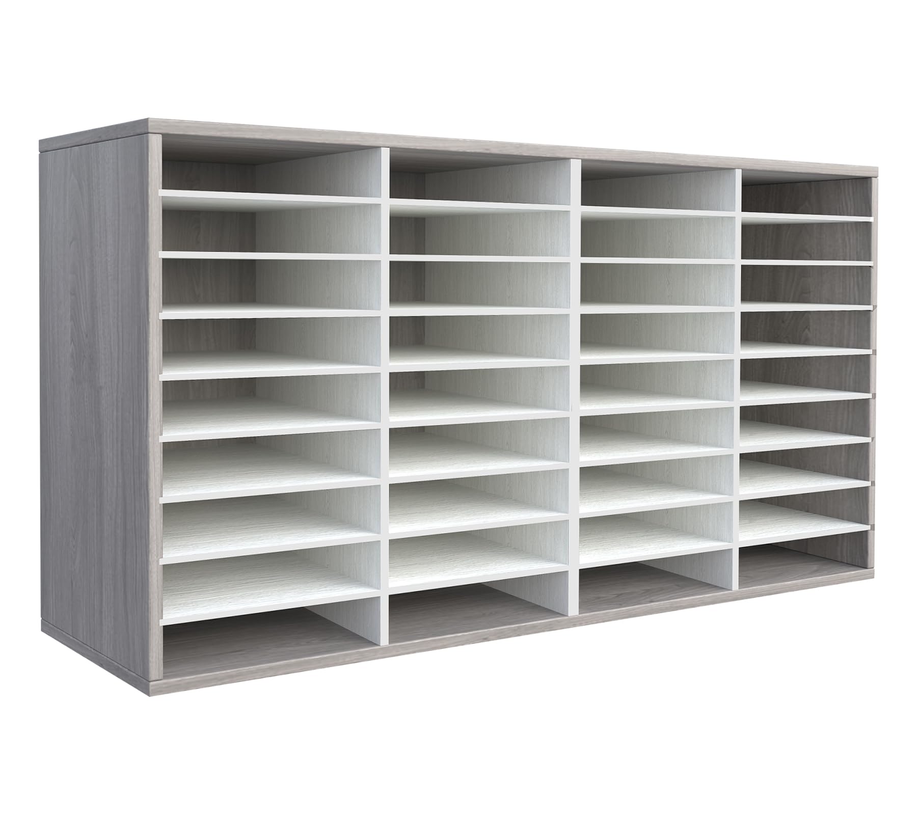 TQVAI Wood Adjustable Literature Organizer, 36 Slots Mail Sorter, Desktop Paper Storage Organizer, Classroom Keepers Mailbox, Mail Center for Home & Office, Retro Grey/White