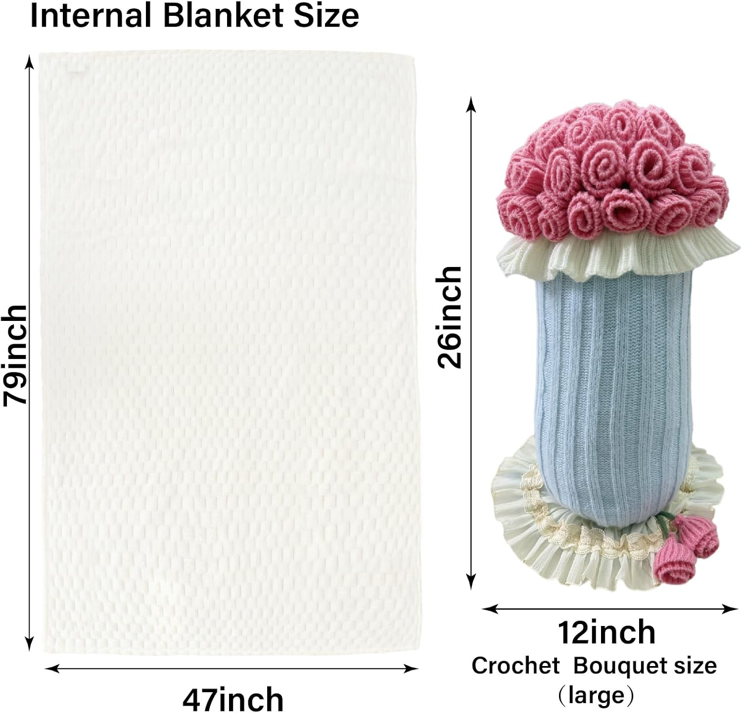 Crochet Pink Rose Flower Bouquet Pillow with a Blanket Inside,Romantic and Practical Gifts for Birthday, Valentines, Home Decor, Bed, Sofa(Pink Rose, Large)
