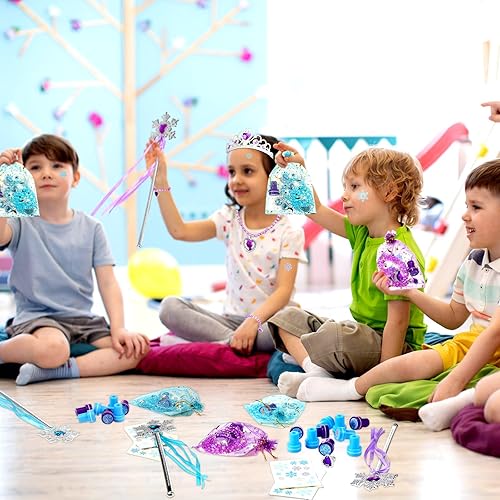 Miniatura 6 de 12 juegos de varita de copo de nieve y corona para niñas, regalos de fiesta de princesa, suministros de cumpleaños azul y morado con pulsera,