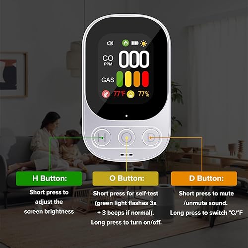 Miniatura 4 de Paquete de 2 Detectores de monóxido de carbono 4 en 1, detector de fugas de gas natural, enchufable con batería de respaldo, pantalla digital HD