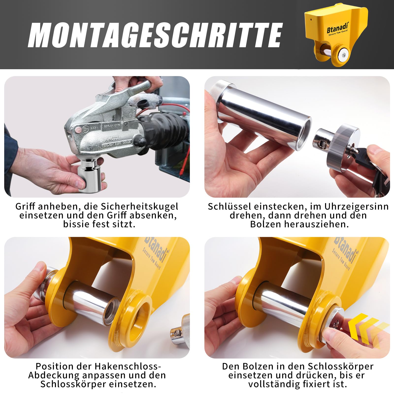 Anhängerschloss mit geschmiedeter Stahlkugel 50 mm, Diebstahlschutz | Für Knott Avonride Kupplungsköpfe 575003/575004/575005/575008, gehärtete Stahlkonstruktion und robuste Diebstahlsicherung