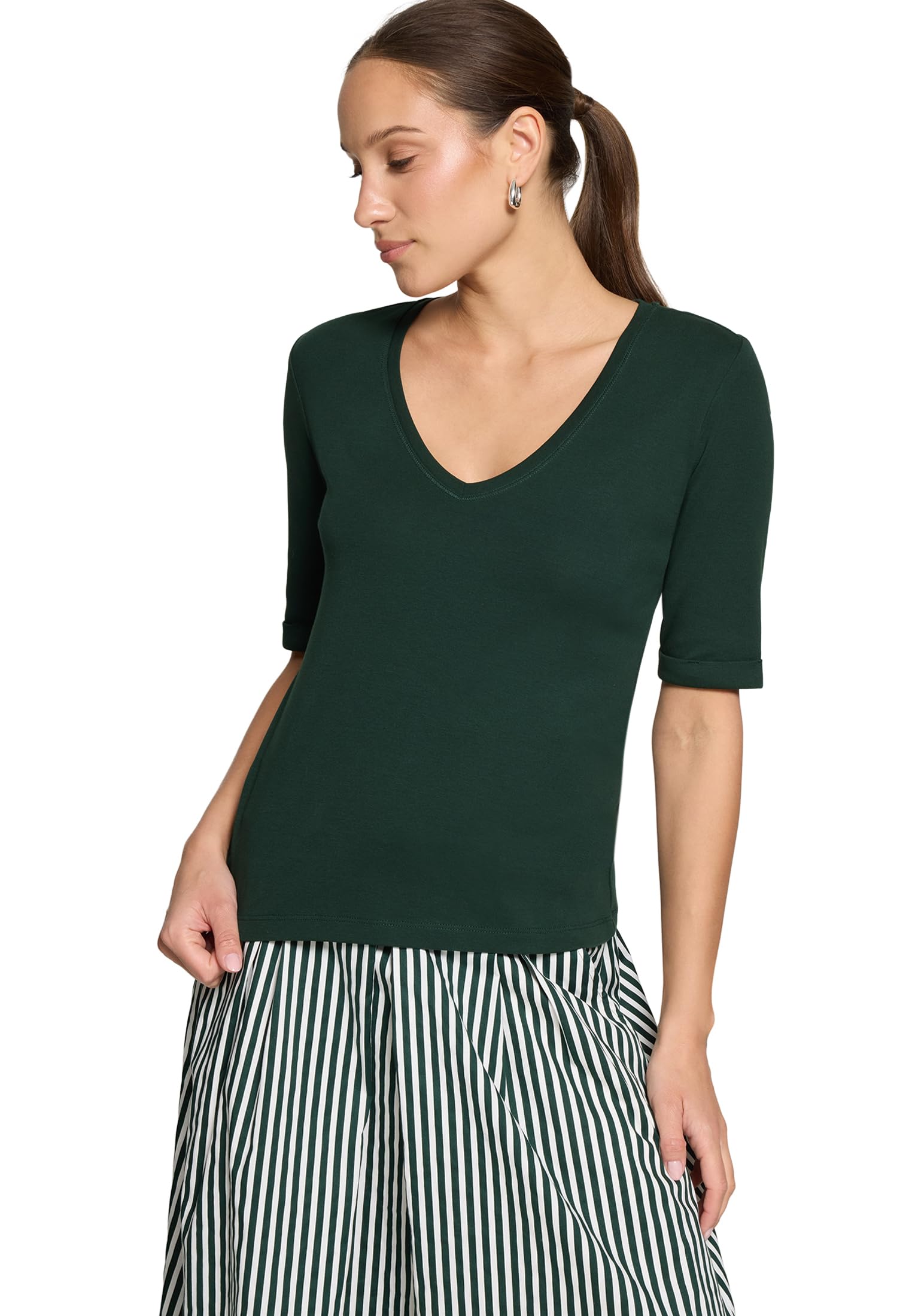 zero Damen Basic Shirt mit V-Ausschnitt