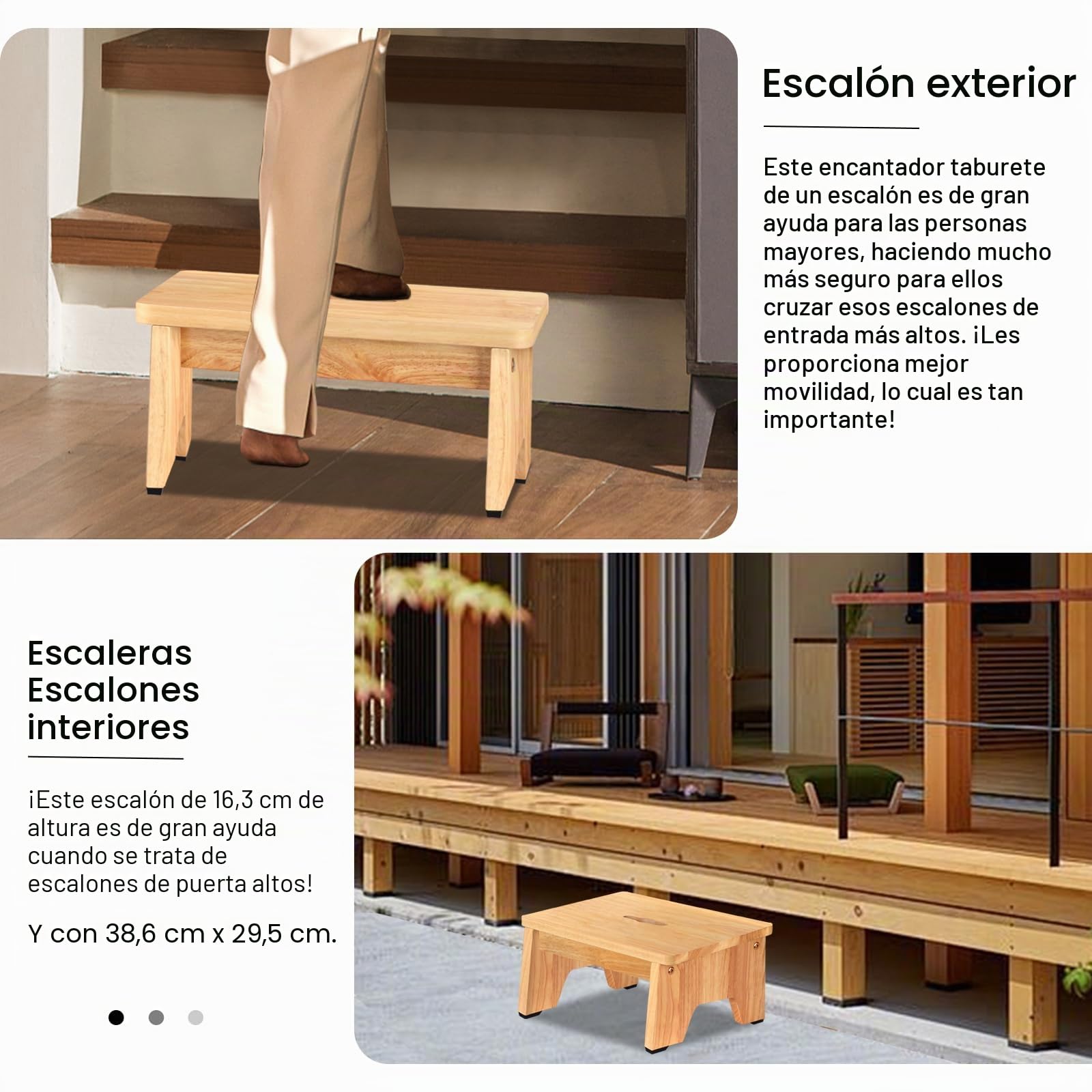 Taburete de madera para adultos y personas mayores con patas de goma antideslizantes, soporte de pie de madera portátil para baño, cocina, mesita de noche y más (16 cm, roble)