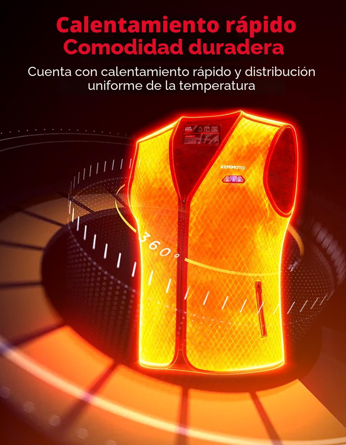 KEMIMOTO Chalecos Calefactable, Chalecos Calefactables Hombre 6 Zonas de Calentamiento con Función de Luces Apagadas, Tela de Buceopara y Forro Terciopelo Cristal, para Esquí Pesca Moto (Sin Batería)