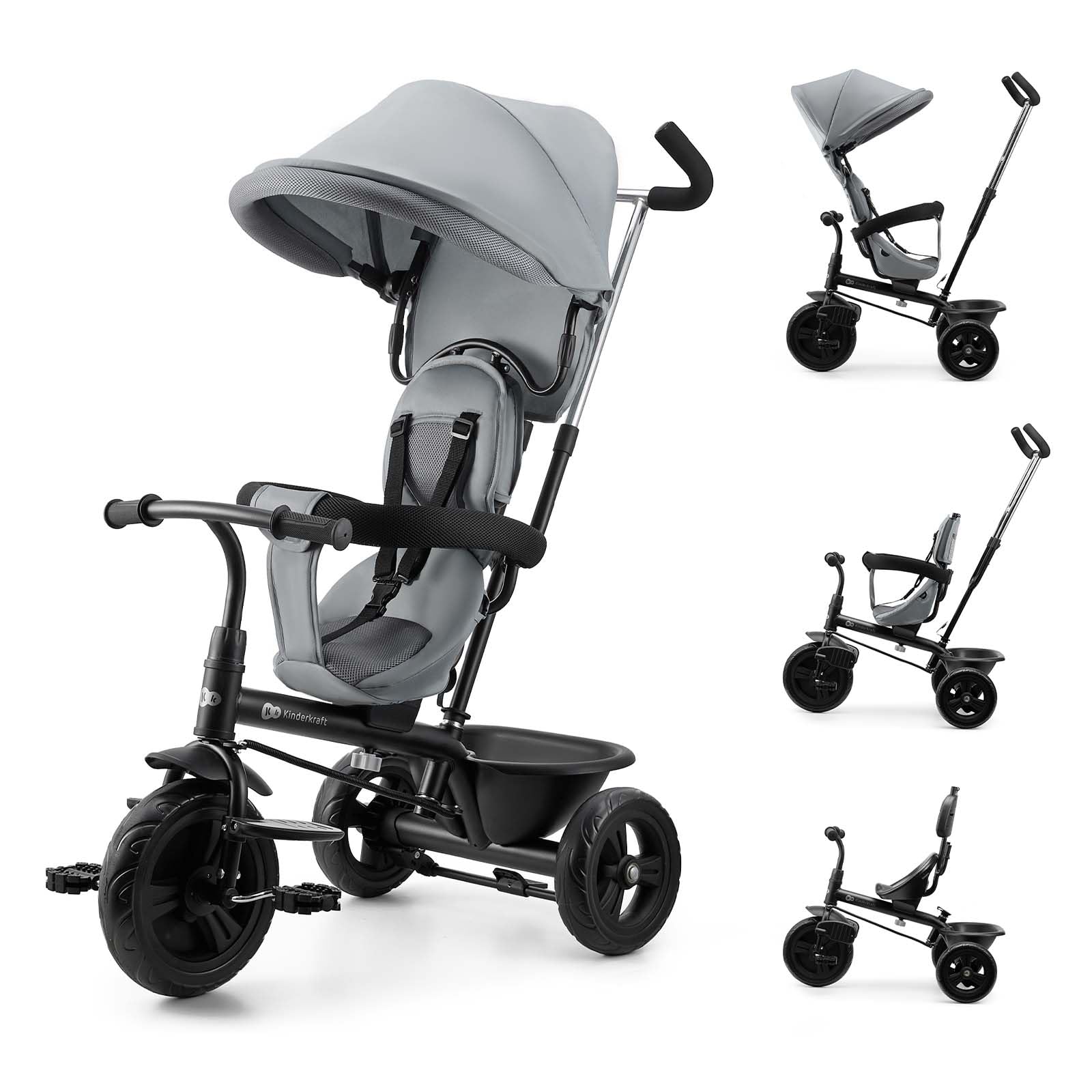 Kinderkraft Freeway 2, Triciclo Evolutivo para Bebé, Asiento Giratorio 360°, Pedales Libres, Arnés de 3 Puntos, Freno Central, 9 Meses a 5 Años, Rosa