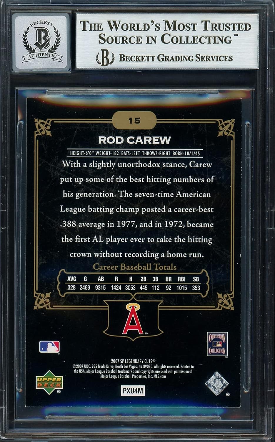 Rod Carew Autographed 2007 SP Legendary Cuts Baseball Card #15 Auto Grade Gem Mint 10 Beckett BAS Stock #192755