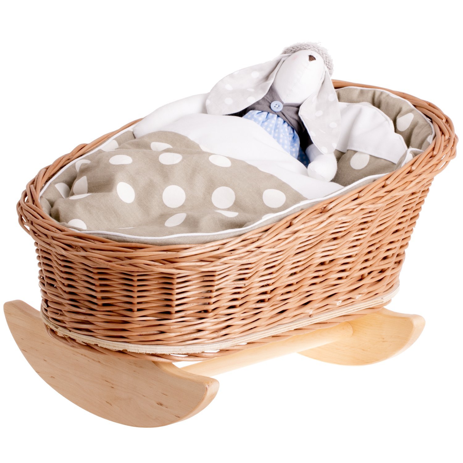 e-wicker24 Łóżko dla lalek, łóżeczko bujane, wiklinowe łóżko dla lalek z materacem