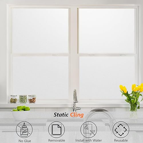 Miniatura 27 de Kromapolis Película de privacidad para ventana, cubierta de vinilo para vidrio, película decorativa de vitral, esmerilada para ventana, se adhiere