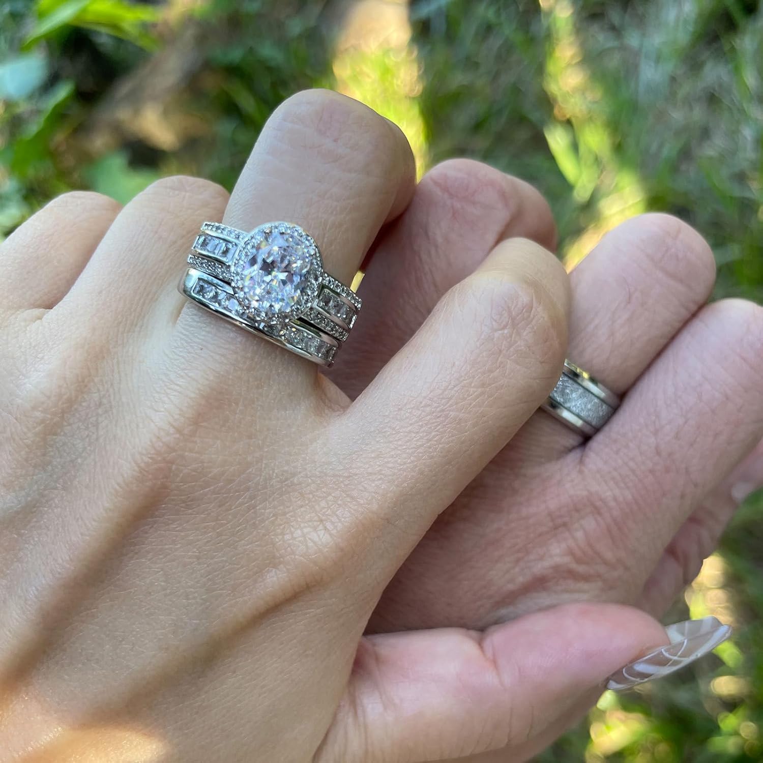 CEJUG 18K Gold Plated Wedding Ring Sets for Him and Her Wedding Bands Engagement Ring Bridal Ring Women Matching Mens CZ Titanium Band