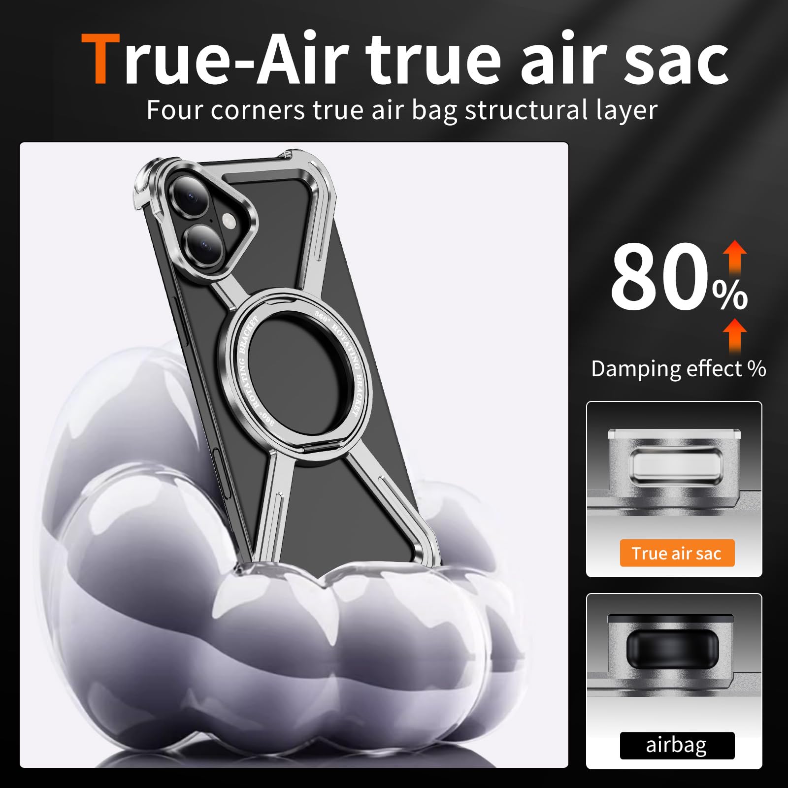 QIWEIQING Etui szkieletowe do iPhone'a 17 16.0 cm, ochrona klasy wojskowej, magnetyczna podpórka 360°, kompatybilna z MagSafe, tytanowa, odporna na wstrząsy osłona do iPhone 17 16.0 cm, srebrne, THJ