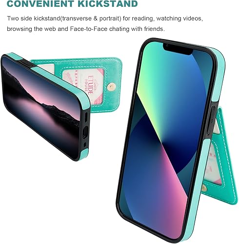 Miniatura 4 de Vaburs Funda tipo cartera para iPhone 13 Mini, funda con función atril y soporte para tarjeta de crédito, diseño floral de mandala en relieve de