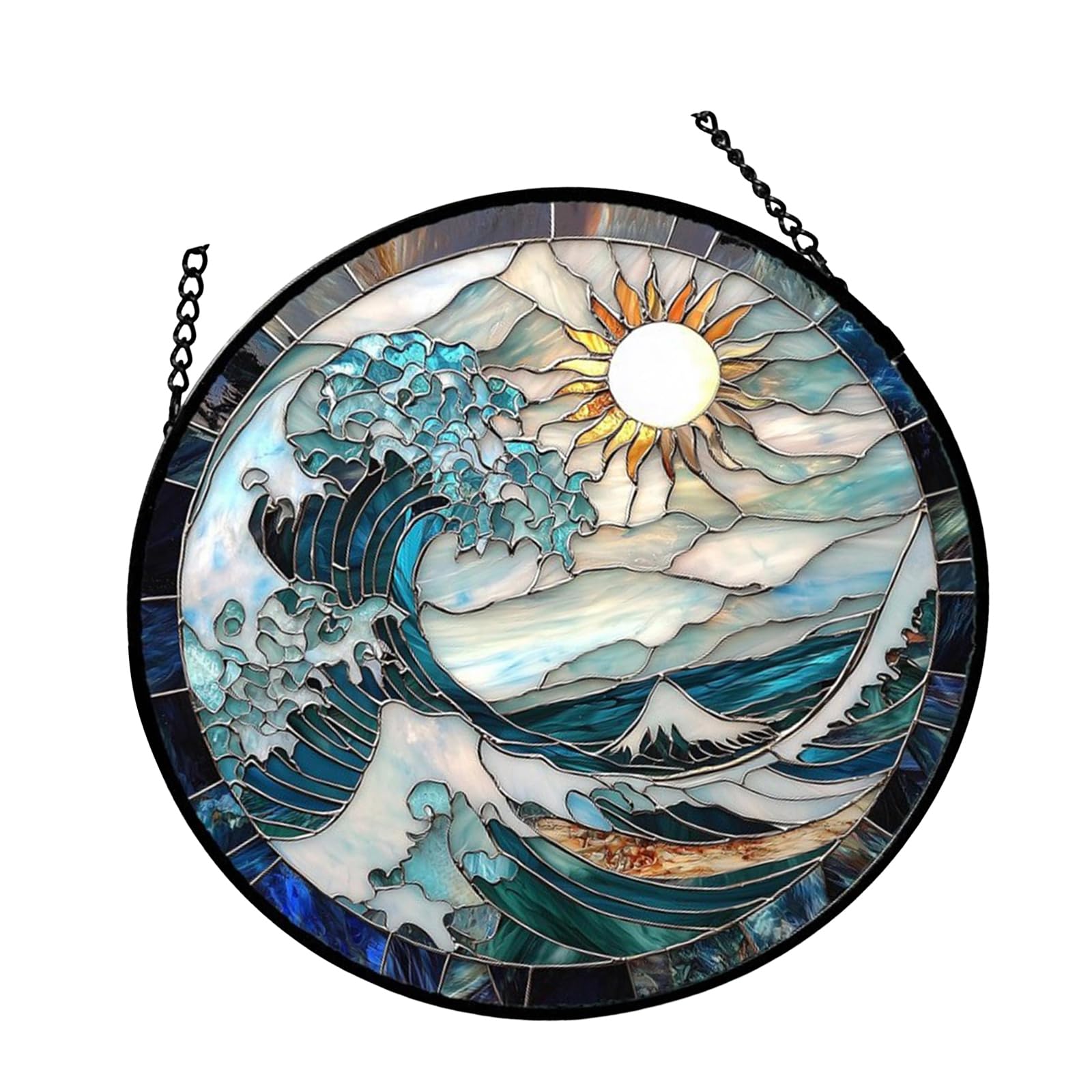 Carotoe A Stained Glass Window Hangings Blue Nd White Waves Suncatchers Decors For Home Garden Yard Ornament Housewarmings Gift Colorful Glass Window Panel