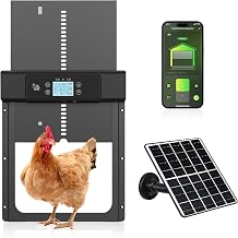 Automatic Chicken Coop Door Solar Powered, Aluminum Alloy Duck Door with LED Display, Timer & Light Sensor, 4 Modes Combo, Smart APP Remote Control Intelligent Pinch Protection - Black