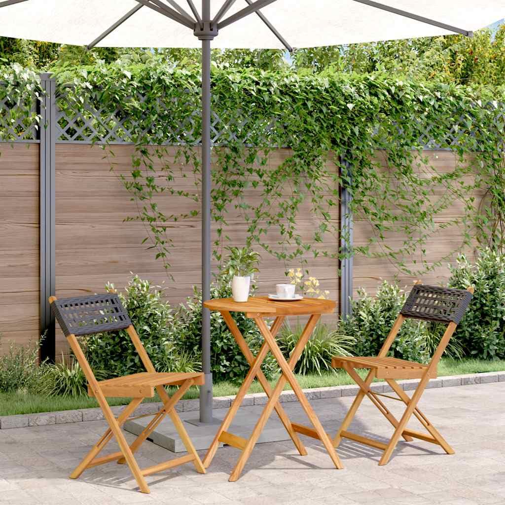 Set da bistrò, 3 pezzi, in polyrattan nero, in legno massello