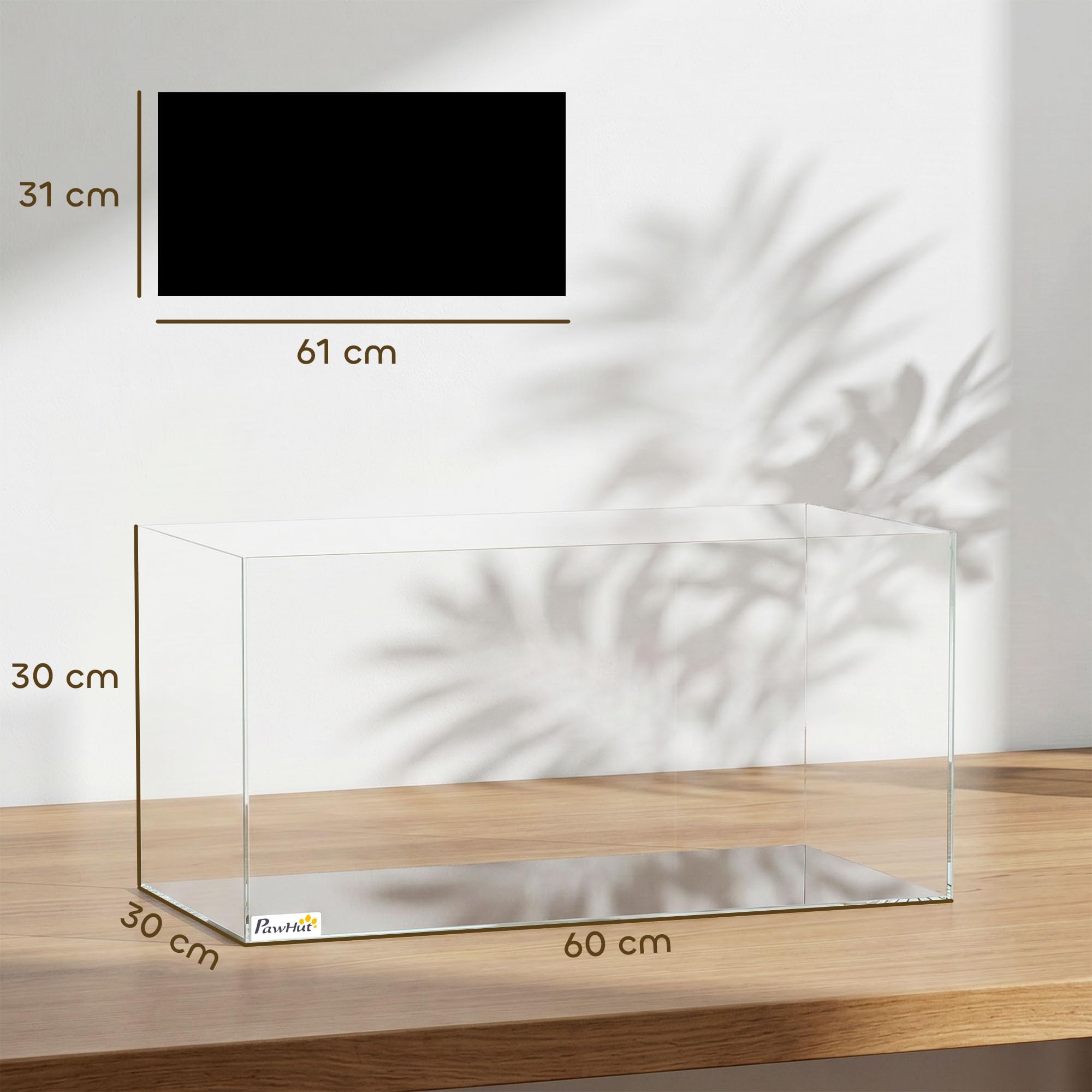PawHut Acuario de Pecera 51 L con Alfombrilla Protectora Transparente | Pecera de Cristal, para Peces, Camarones y Tortugas