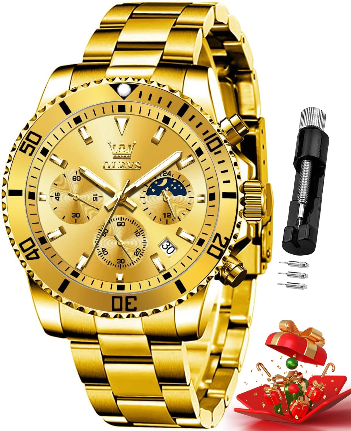 OLEVS Watches for Men Classic with Date Business Dress Luxury Big Face Green/Black/Blue Waterproof Luminous Mens Wristwatch Analog Two Tone Stainless Steel Male Watch