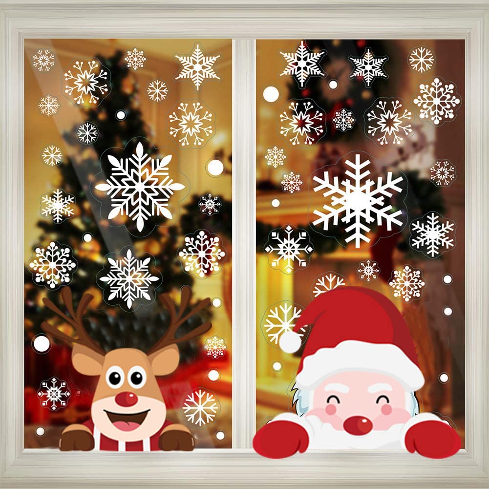 360 Stück Weihnachts-Fensterbilder – Schneeflocken, Weihnachtsmann & Elch, Statische Aufkleber