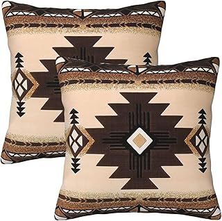 Western Southwest Aztec Pillow Covers 18x18 Set of 2, Native American Brown Geometric Throw Pillow Covers Outdoor Decorati...