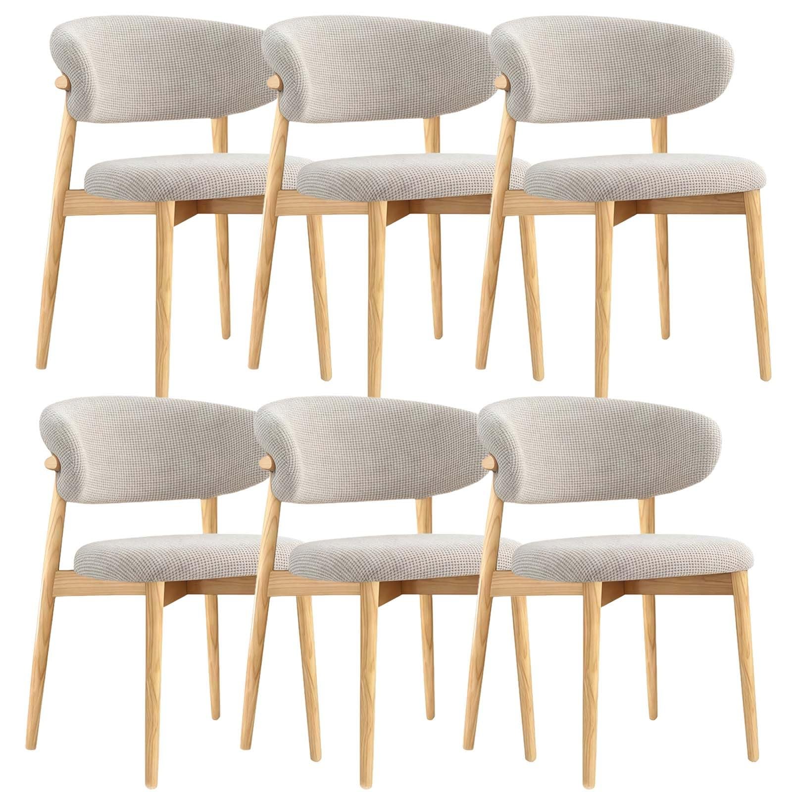 Lot de 6 chaises de salle à manger en bois massif avec coussins rembourrés en lin, dossier incurvé, sièges de loisirs élégants pour cuisine, salon, chambre à coucher, restaurant