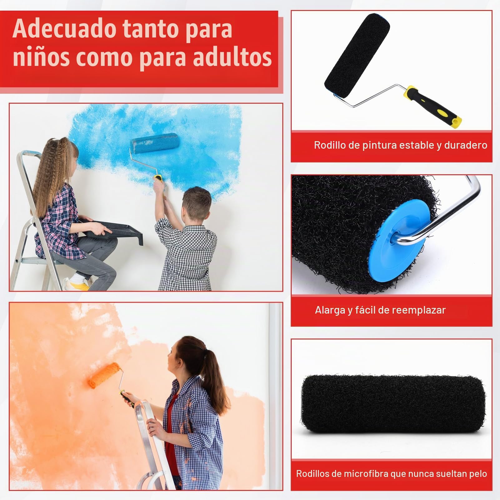 Juego de Espatulas Pladur Profesionales para Alisado, Espatula 60/40/25cm | Masilla de Acero con Barra Telescópica 2m, Rodillo Antigoteo y Esponjas de Lijado, Completo para Techos y Paredes