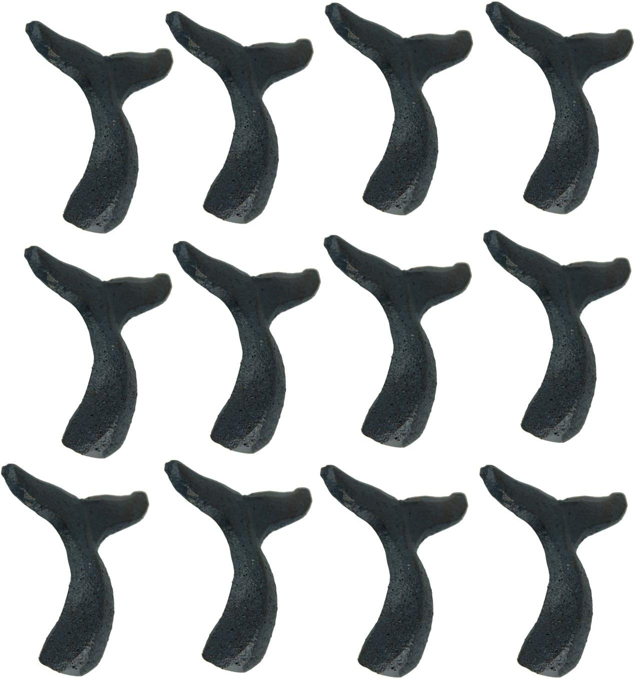 Zeckos Set of 12 Coastal Navy Blue Cast Iron Whale Tail Drawer Pulls or Wall Hooks - Decorative Handles for Furniture, Kitchen Cabinets, and Bathroom, 2.25 Inches Long