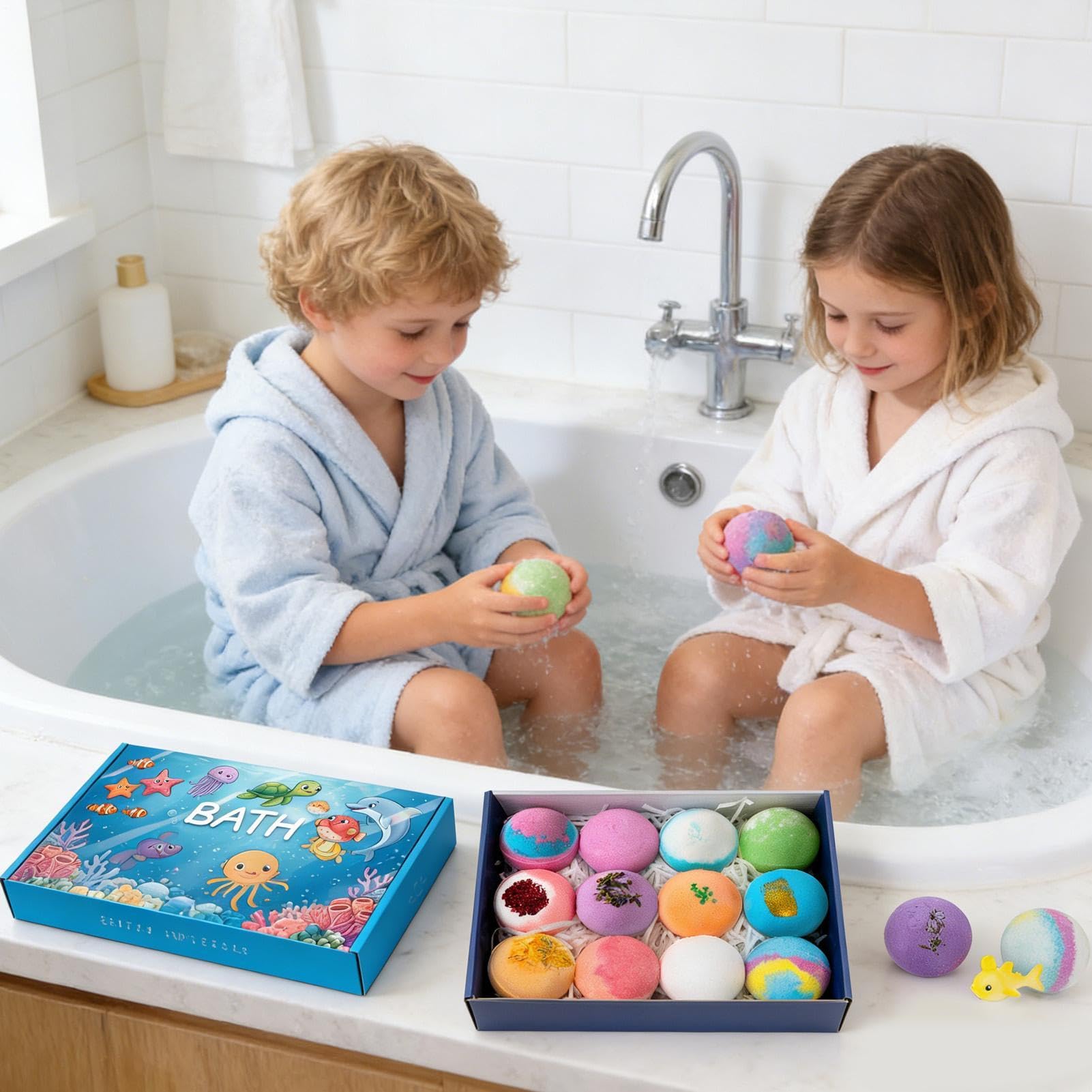 Badespielzeug mit Salz, 12-teiliges Set, lustig, entspannend, natürlich, für Bad, Haus, Haus, Innen- und Außenbereich, Mädchen und Jungen