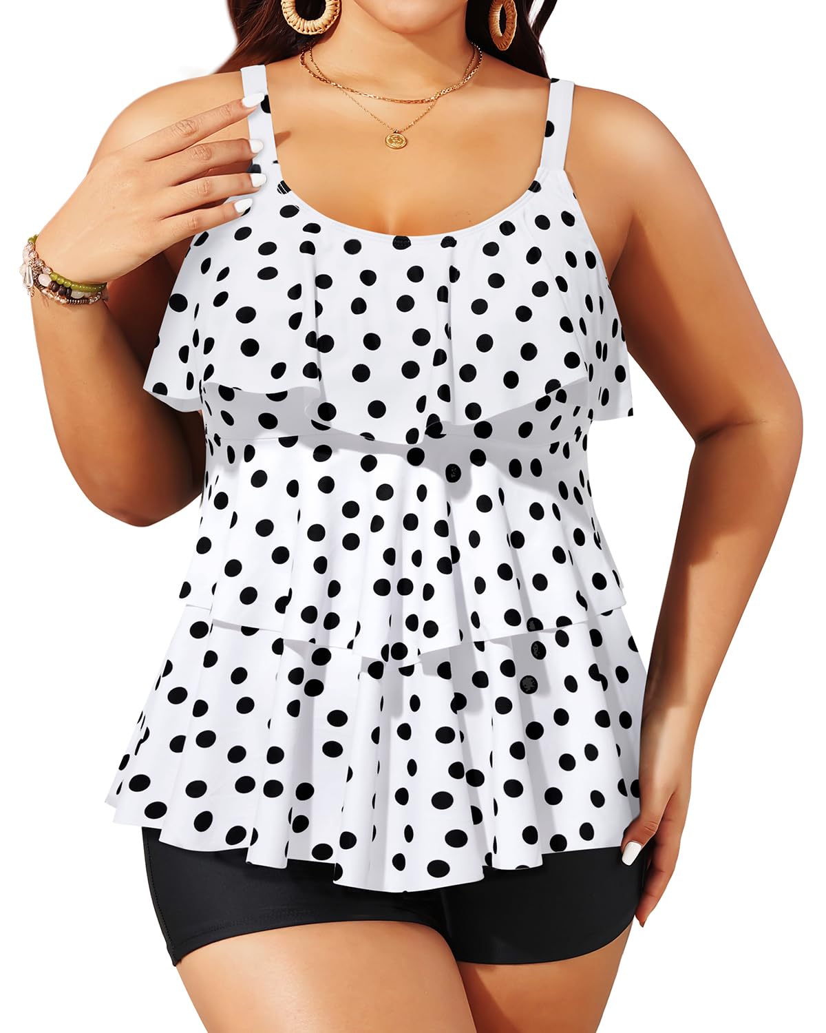 Yonique Women's Plus Size Tankini Swimsuits with Shorts Two Piece Bathing Suits Ruffle Swimsuits Tummy Control Swimwear