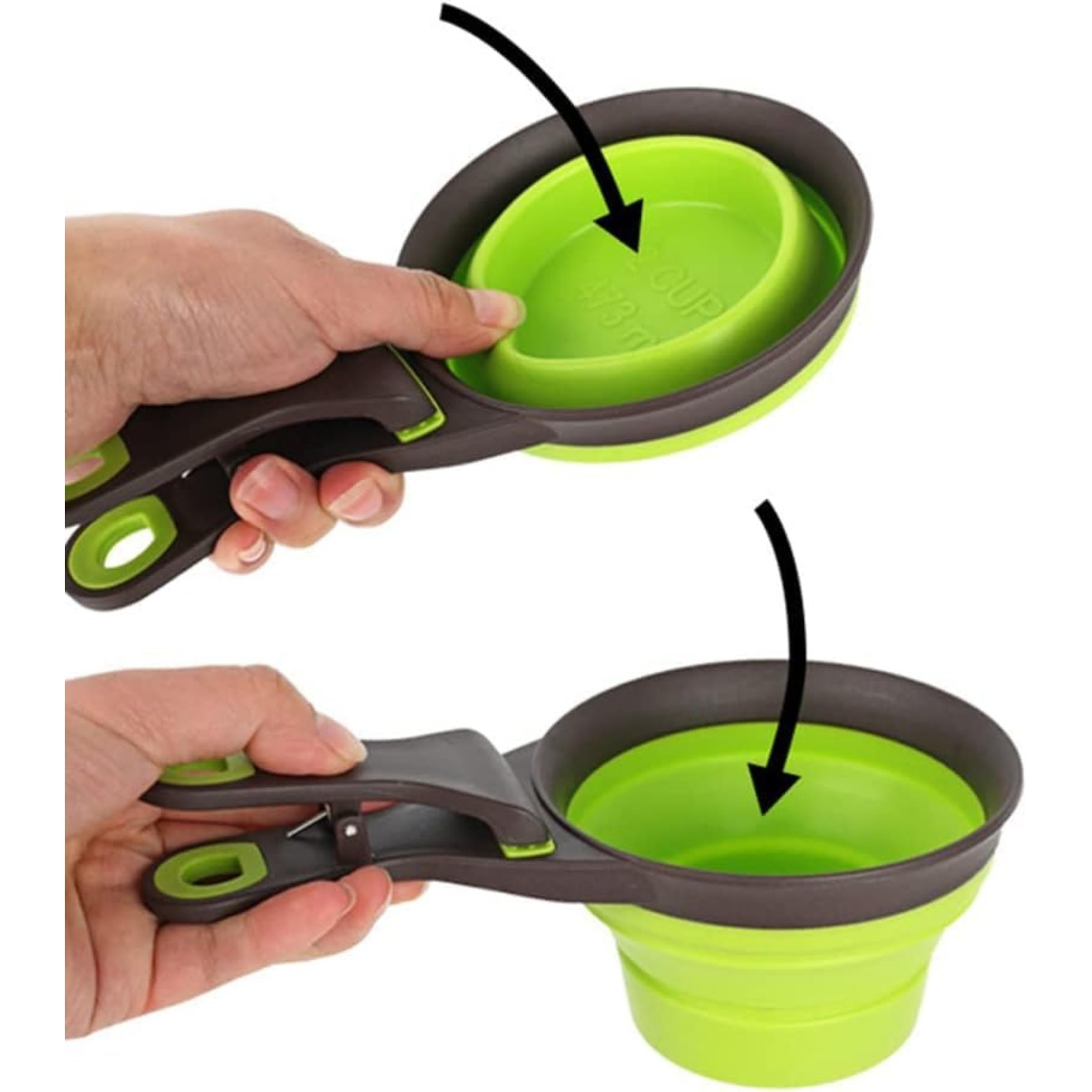 Foodie Puppies 3-in-1 Silicone Foldable Bowl, Measuring Cup, and Bag Sealing Clip - 237ml, Pack of 2 (Stowable Clipper Bowl) | Multi-Purpose Use Collapsible/Portable Dog Food Bowl 3