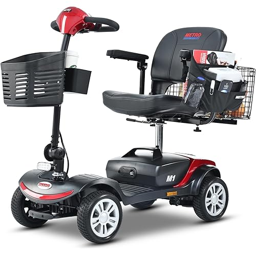 Folding Mobility Scooter for Seniors 4 Wheel Scooter for Adults Electric Medical Scooter Compact for Travel - Electric Powered Wheelchair Device - Compact Heavy Duty Mobile (Red)