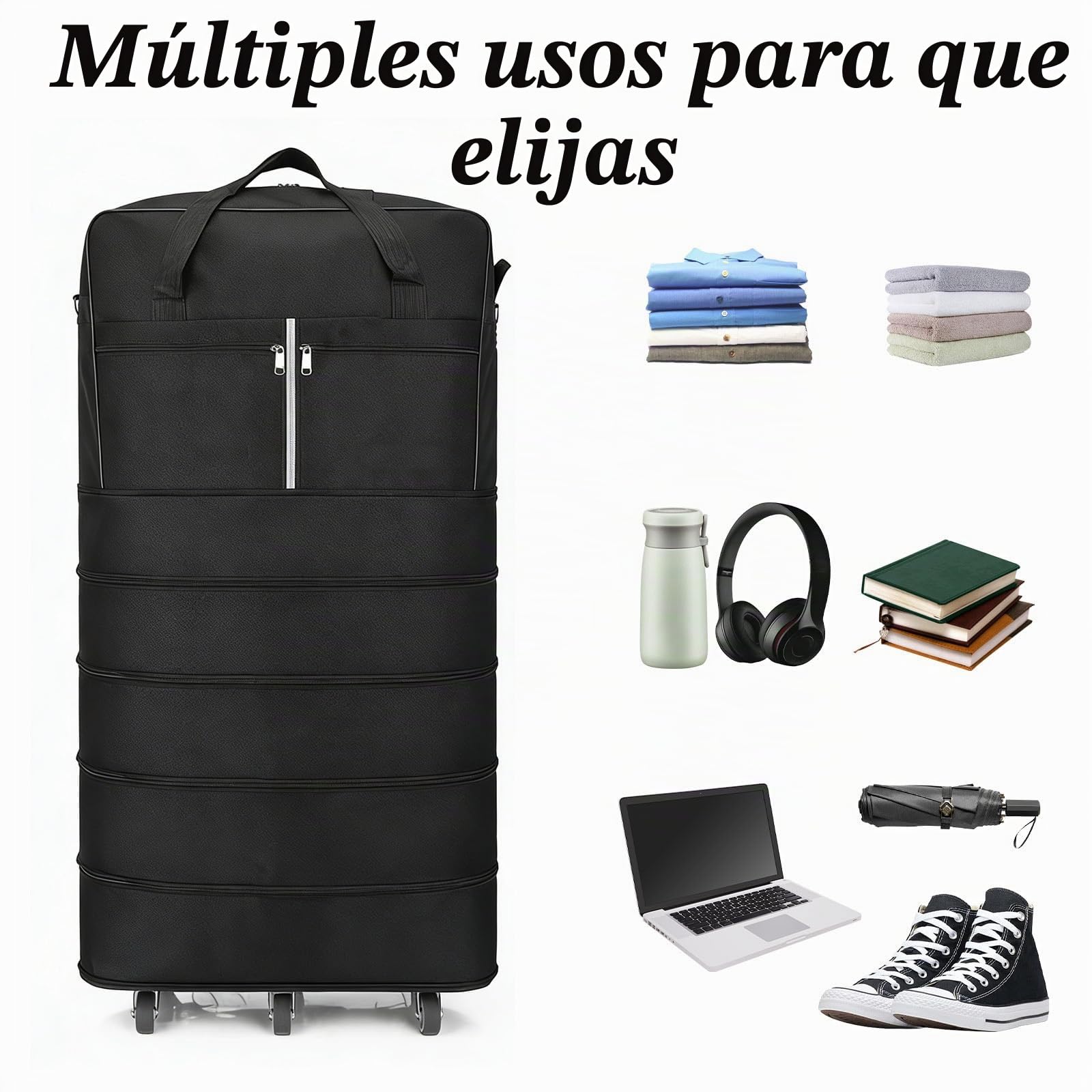 Bolsa de viaje plegable con ruedas, 110 cm, bolsas de viaje plegables grandes, bolsa de equipaje de mano plegable con correa para el hombro, bolsa de viaje con ruedas y asa, extensible, impermeable