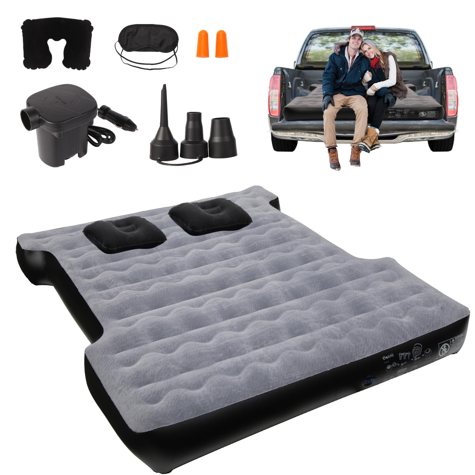 Onirii Camping Pickup Truck Bed Air Mattress for 5.5-5.8 Ft,Thickened Full Size Short Inflatable Truck Beds Mattress,Sleeping Pad with with Air Pump for Outdoor Camping Car Travel