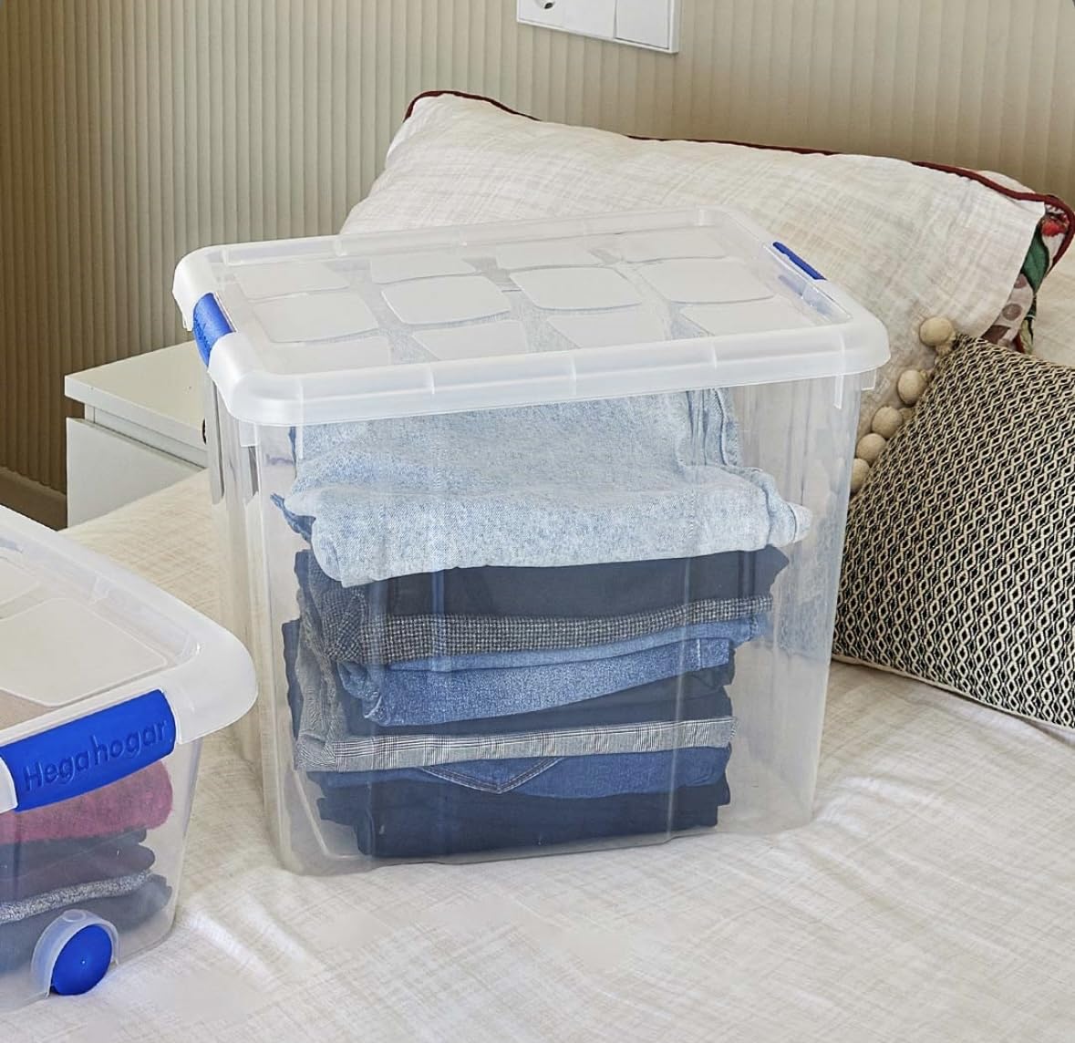 MORE FREE - 6 Caja de ordenación de plástico Transparente N.º2,Cajas Almacenaje de Plastico Transparente con Tapa,Contenedor para almacenar Juguetes, Libros, Ropa, Mantas - Capacidad 25 litros