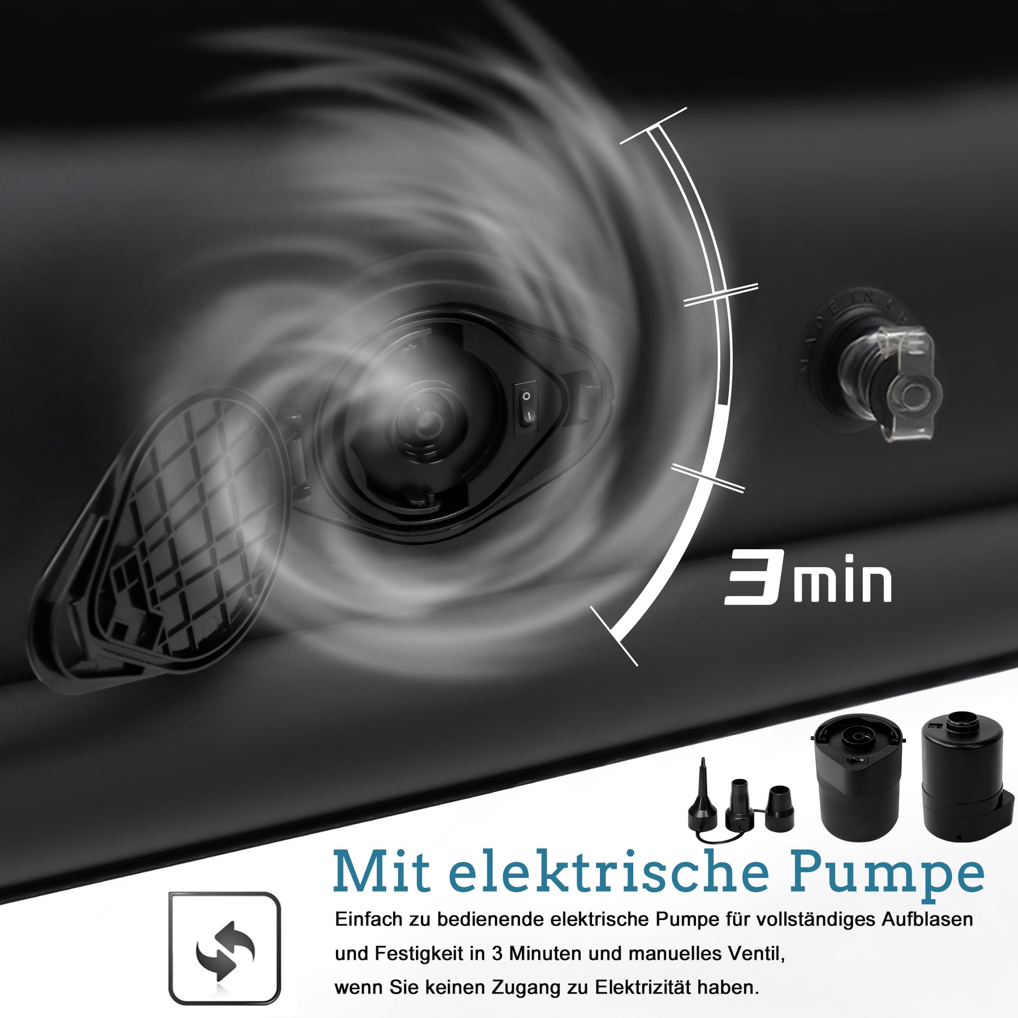 YUENFONG Nadmuchiwany materac dmuchany, samopompujący, z elektryczną pompką i torbą do przenoszenia, nośność do 300 kg, na wycieczki kempingowe, 187 x 90 x 46 cm