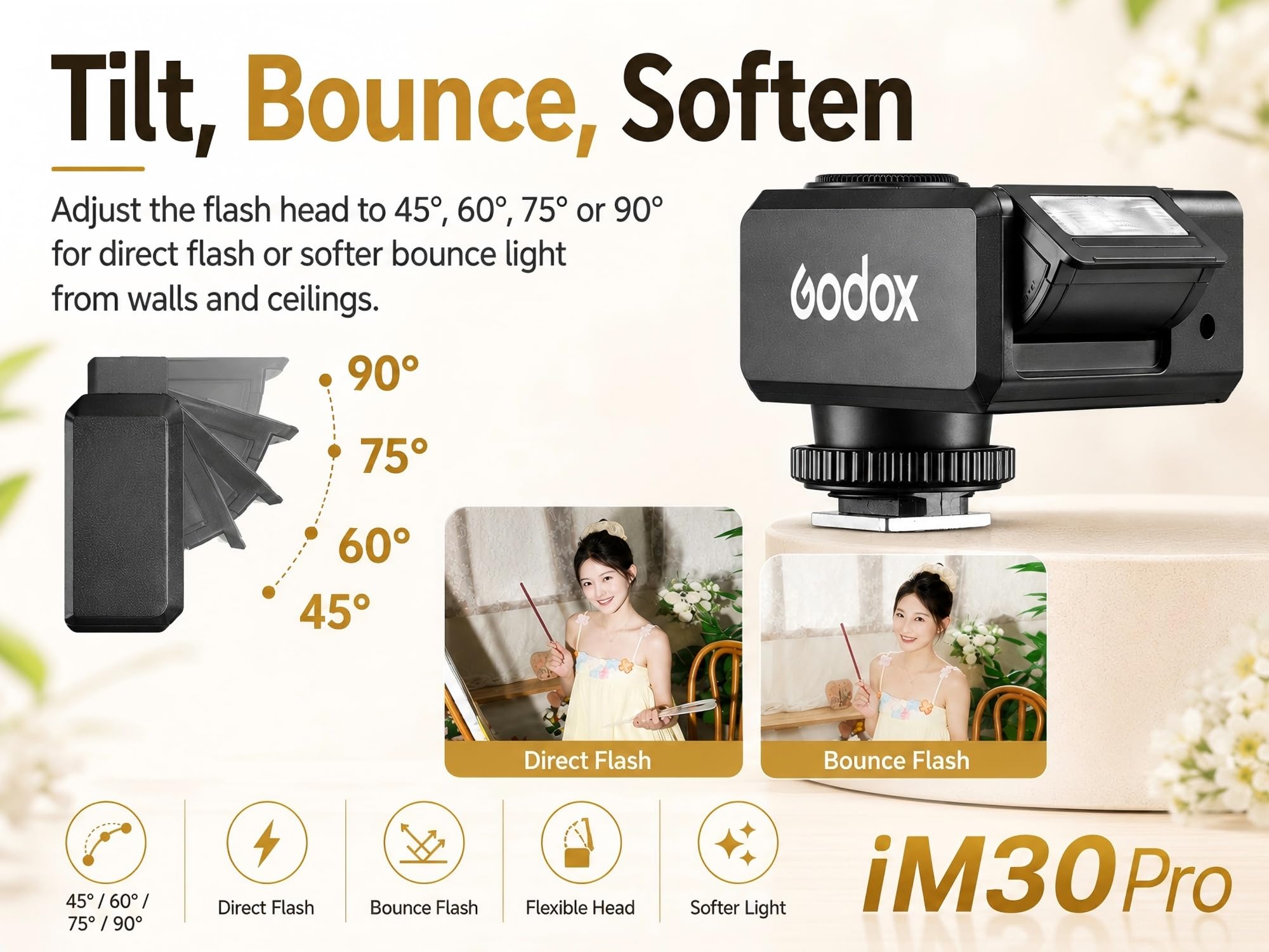 Godox iM30Pro iM30 Pro mini lampa błyskowa do aparatu, lampa błyskowa GN15, tryb auto i M, 550 błysków, ładowanie 1,5 s, USB-C, pojedyncza gorąca stopka do Sony Canon Nikon Fujifilm Olympus Ricoh