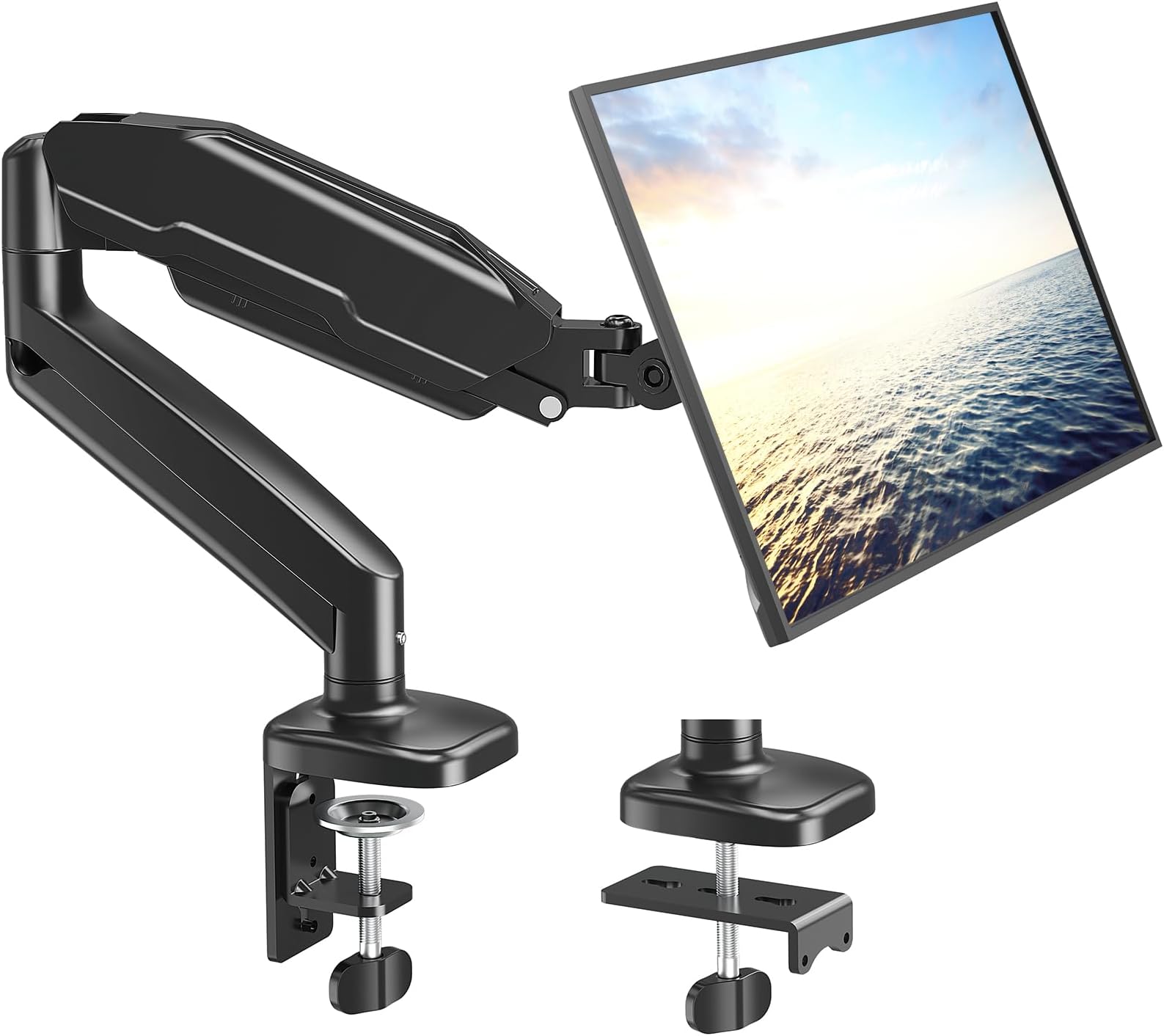 MOUNT PRO Single Monitor Desk Mount - Articulating Gas Spring Arm, Removable VESA Monitor Mount Computer Monitor Stand with Clamp and Grommet Base Fits 13 to 32 Inch Screen, VESA 75x75, 100x100, Black
