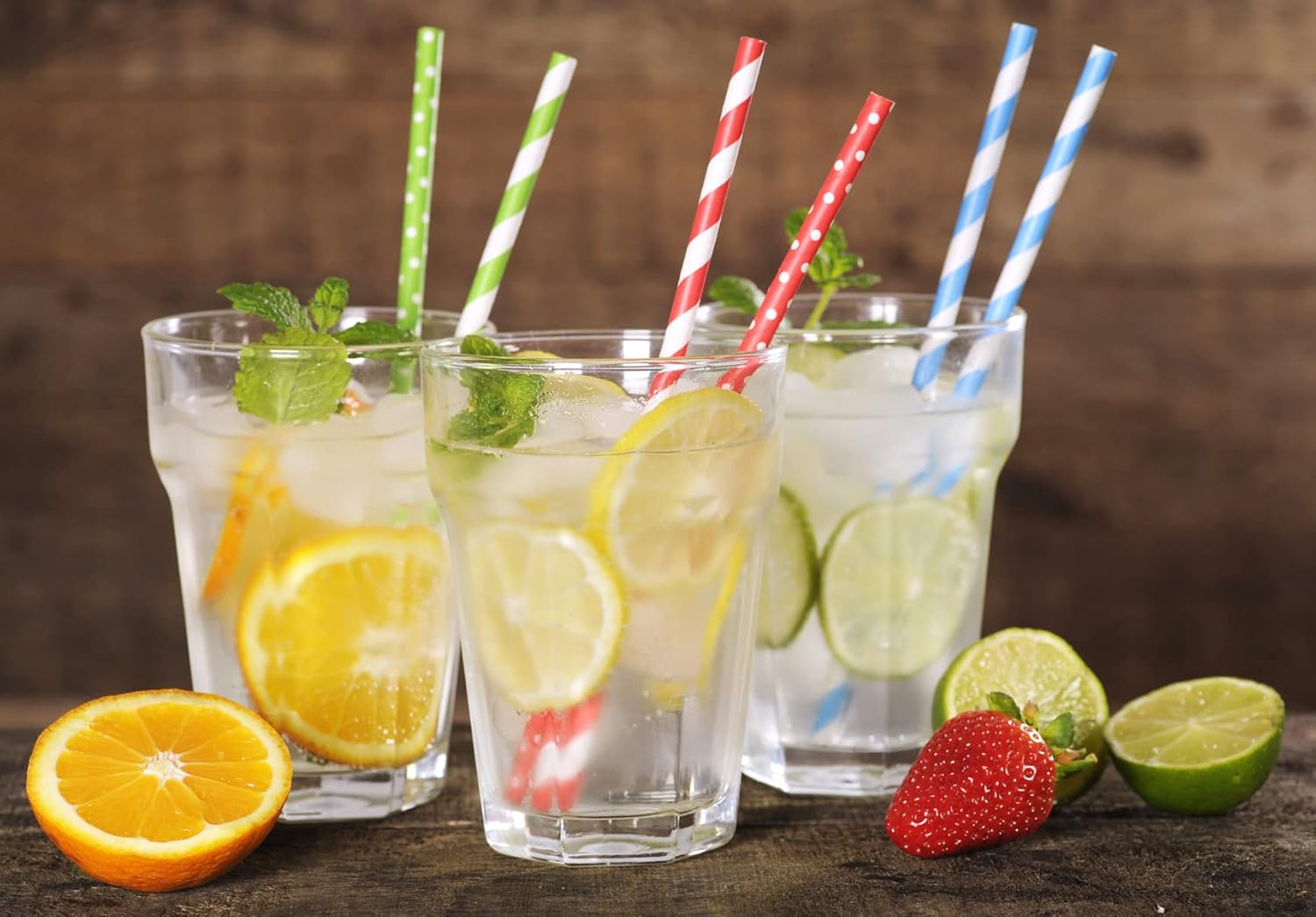 PACKNWOOD 210CHP19EMB-straws drinking green - green and white straws-wrapped green striped straws- biodegradable green stripe straws(0.4 inches)