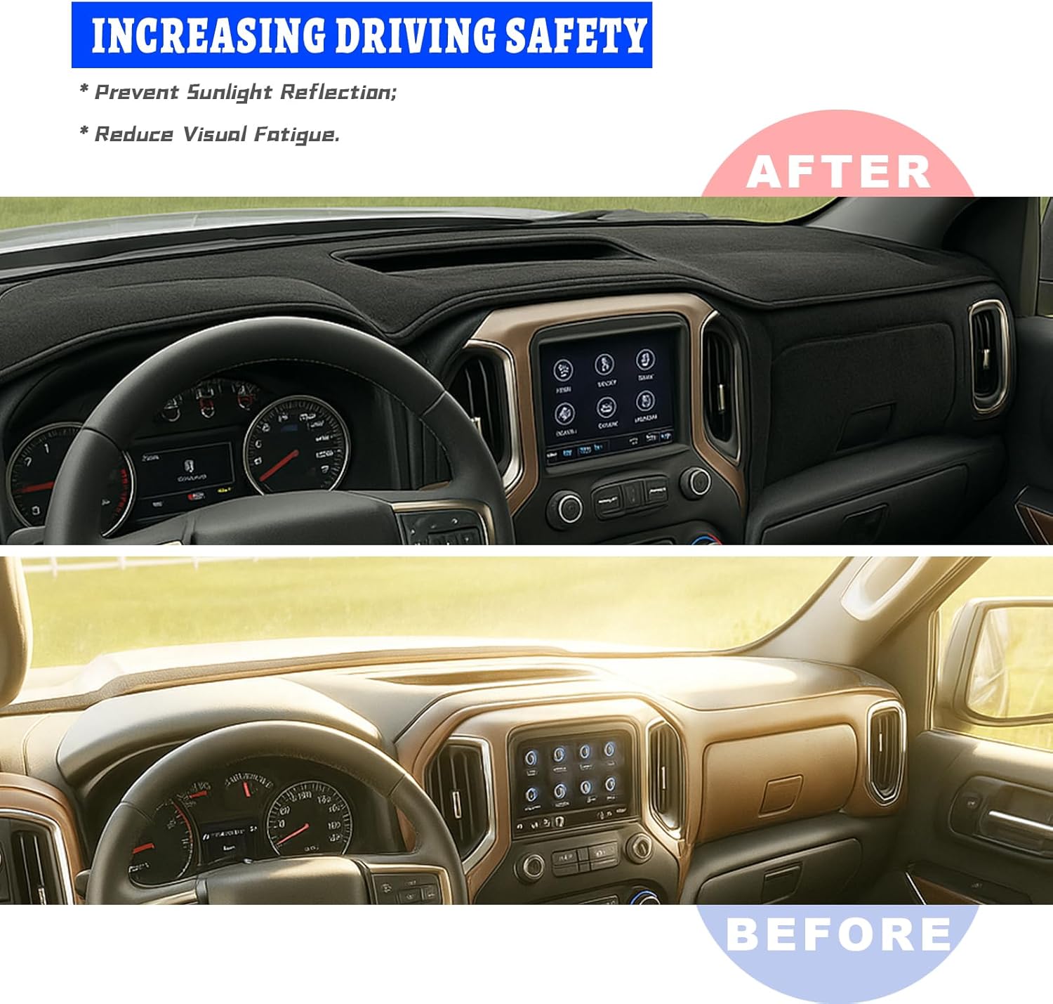 Dash Cover Custom Fit for Chevrolet Silverado 2019 2020 2021 2022 2023 1500 2500HD 3500HD GMC Sierra Dashboard Cover Dashcover Dash Mat Protector Carpet Pad